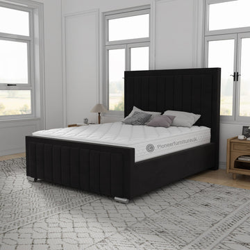 OTTOMAN STORAGE PANEL PLUSH VELVET UPHOLSTERED BED FRAME DOUBLE & KING SIZE