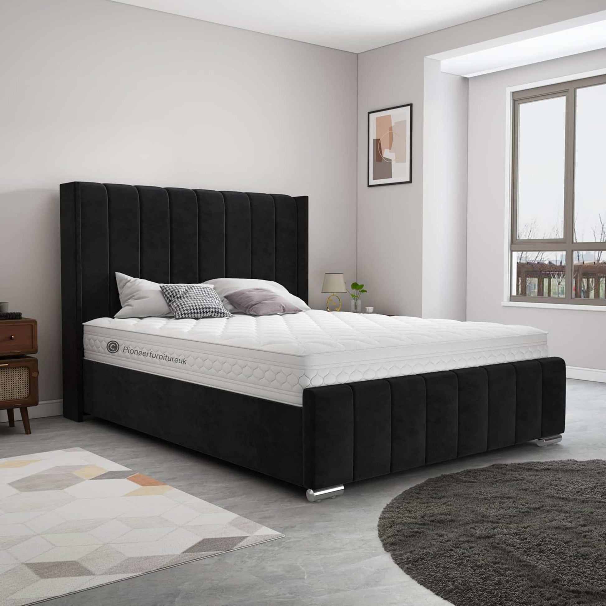 Wingback Panel Ottoman Bed - Black PioneerFurnitureUK