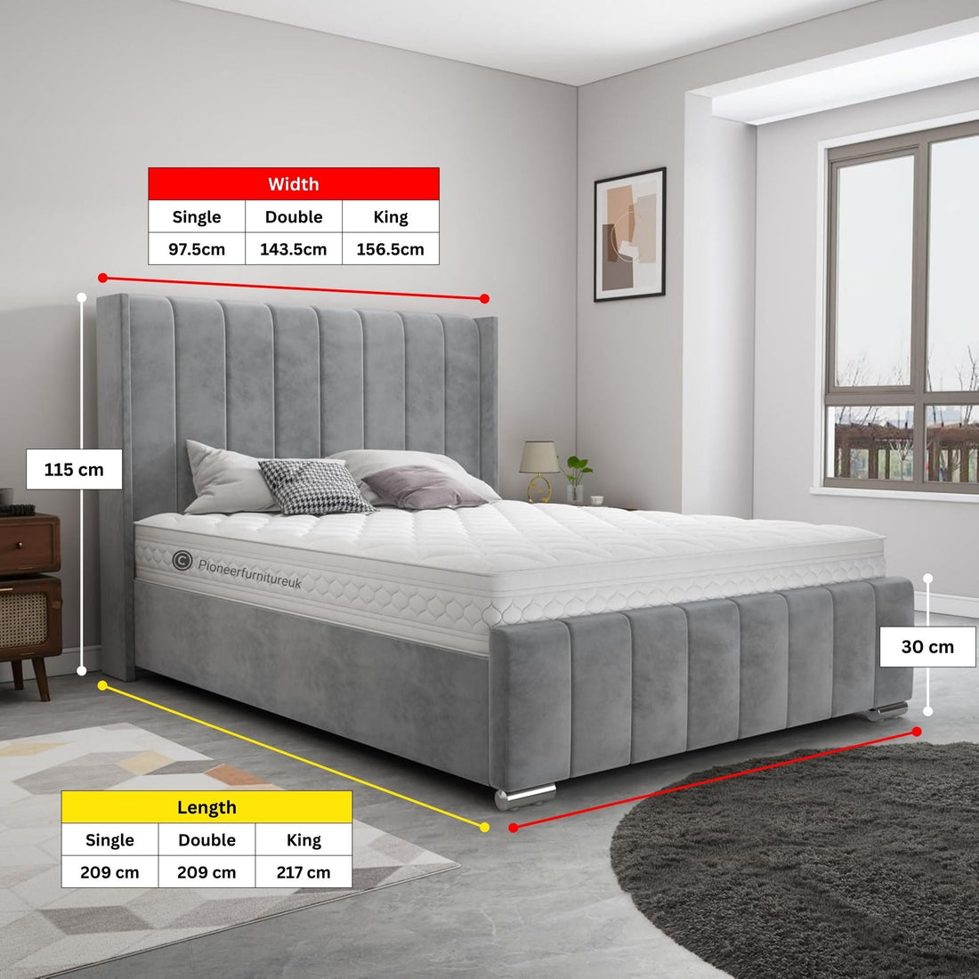 Wingback Panel Ottoman Bed - Grey PioneerFurnitureUK