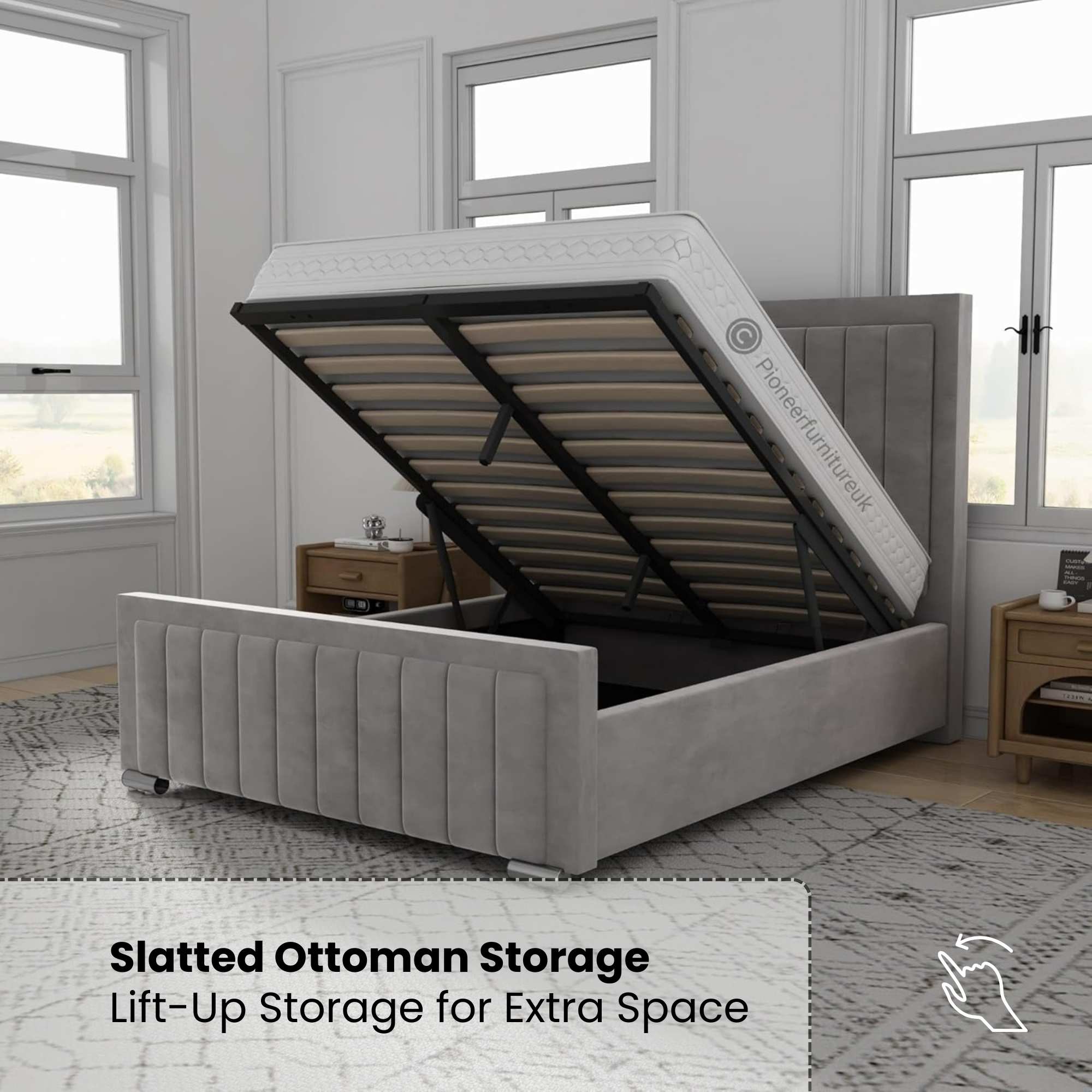 Panel Ottoman Storage Bed - Grey PioneerFurnitureUK