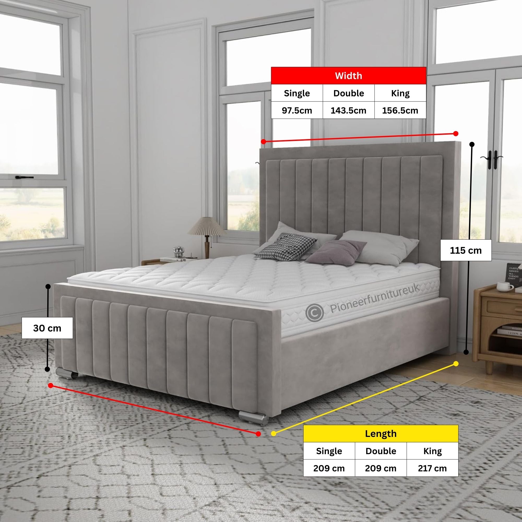Panel Ottoman Storage Bed - Grey PioneerFurnitureUK
