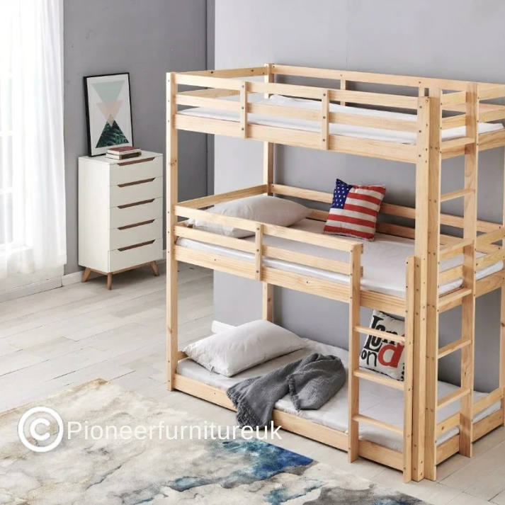 Wooden Triple Sleeper Bunk Bed Frame Only - 3ft Single 3tier