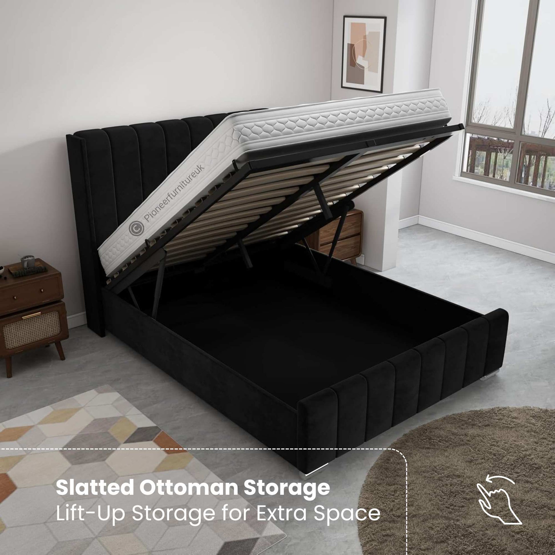 Wingback Panel Ottoman Storage Bed PioneerFurnitureUK