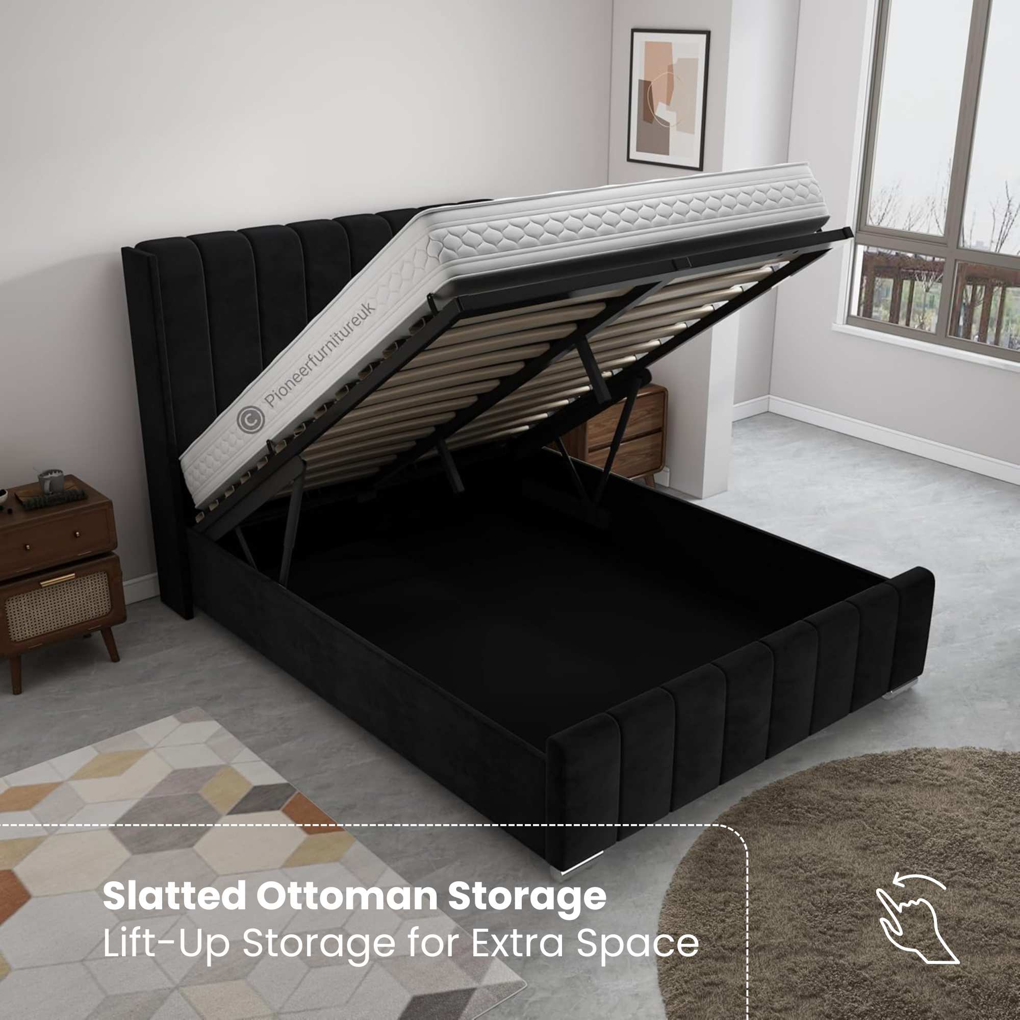 Wingback Panel Ottoman Storage Bed PioneerFurnitureUK