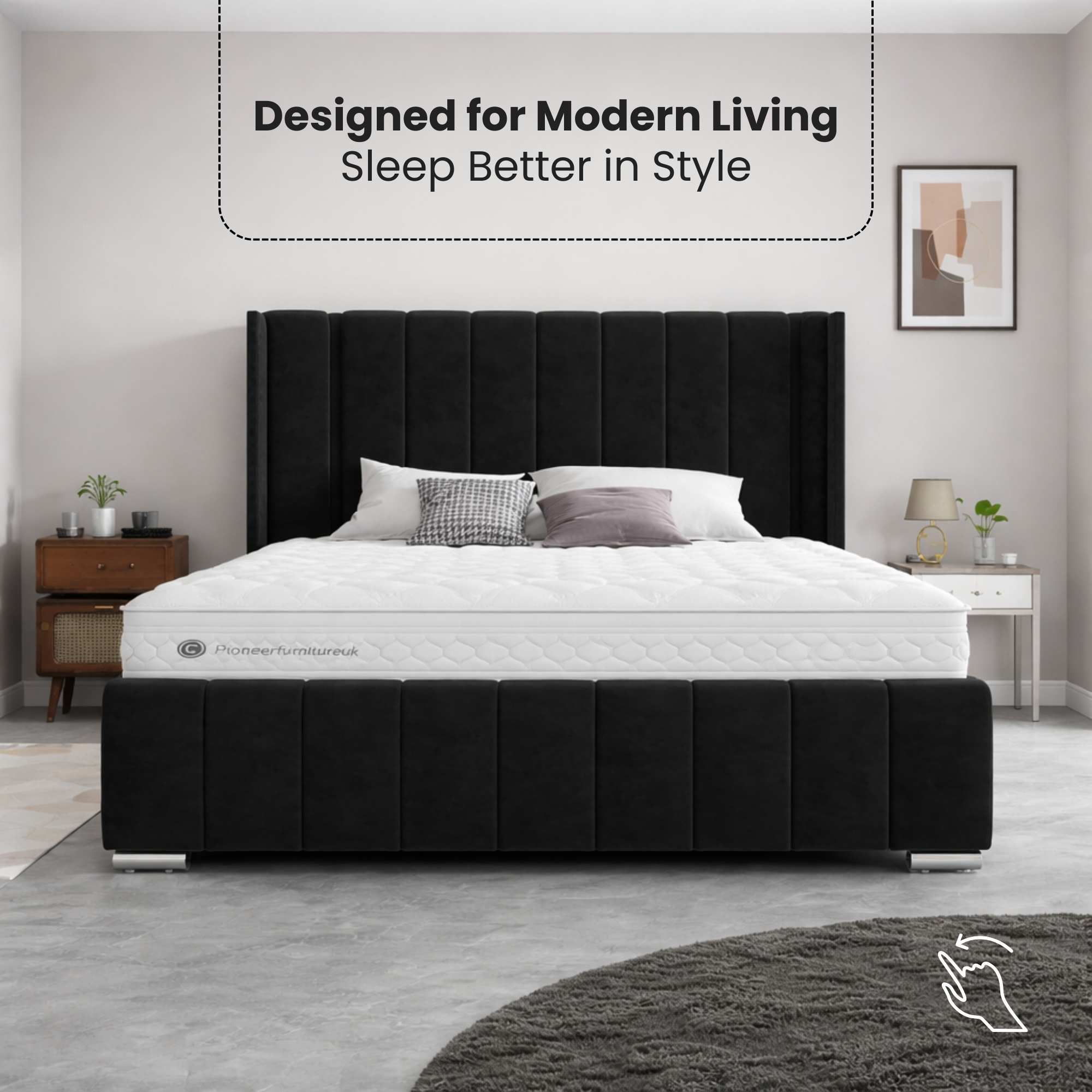 Wingback Panel Ottoman Bed - Black PioneerFurnitureUK