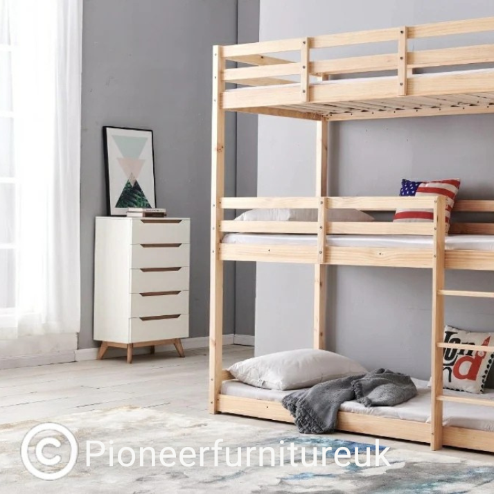 Wooden Triple Sleeper Bunk Bed Frame Only - 3ft Single 3tier