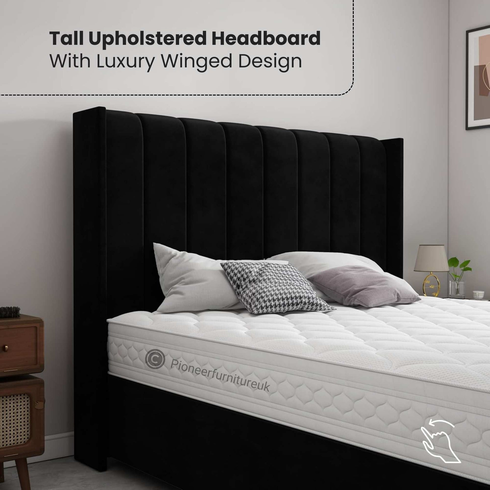 Wingback Panel Ottoman Bed - Black PioneerFurnitureUK