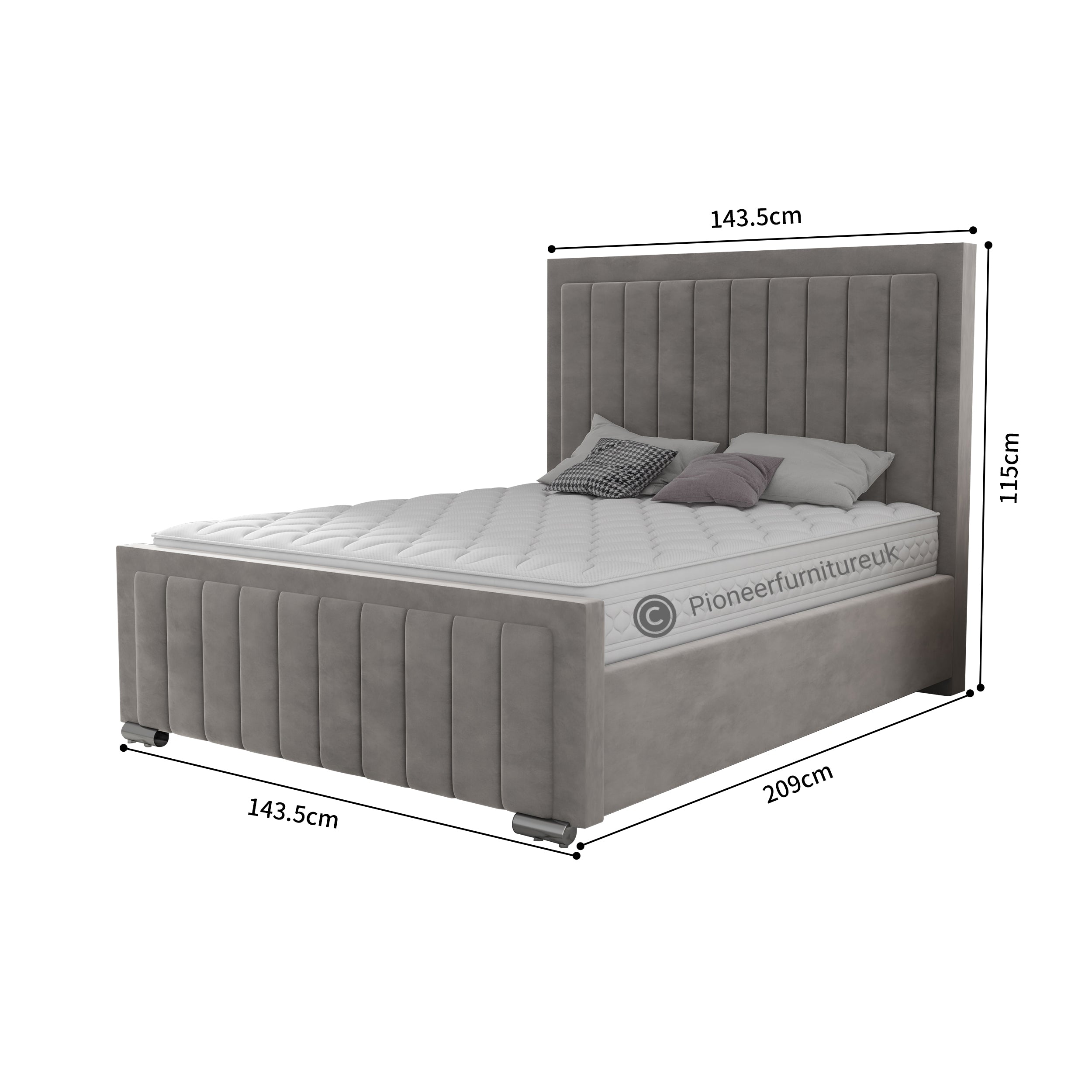 OTTOMAN STORAGE GREY PANEL PLUSH VELVET UPHOLSTERED BED FRAME DOUBLE KING SIZE