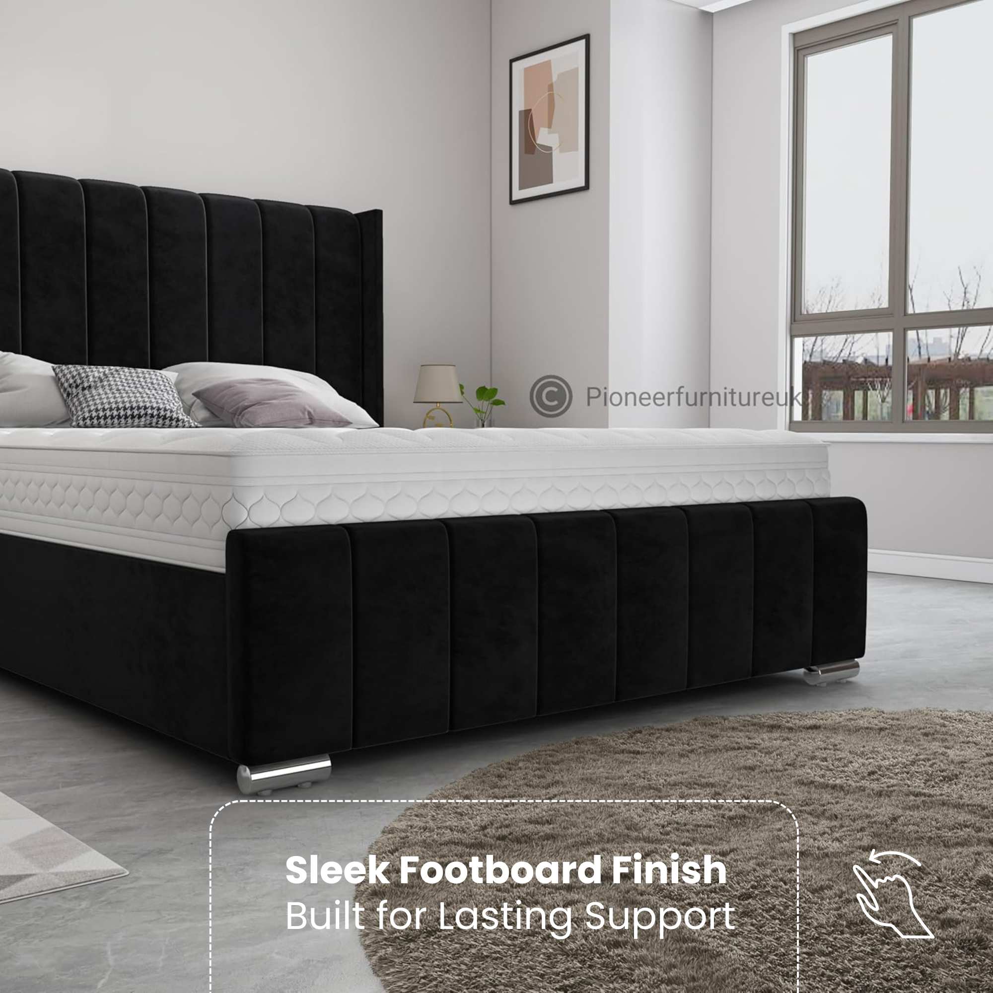 Wingback Panel Ottoman Bed - Black PioneerFurnitureUK
