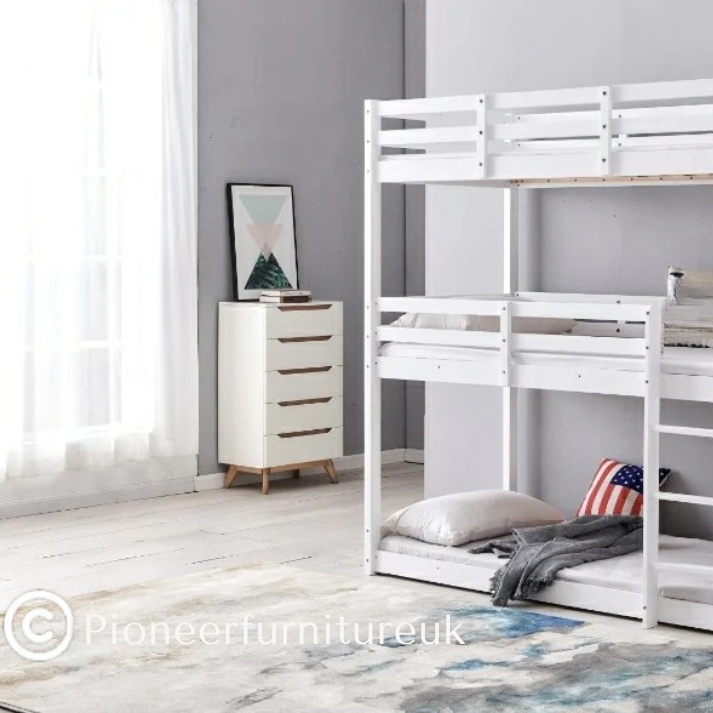 Wooden Triple Sleeper Bunk Bed Frame Only - 3ft Single 3tier