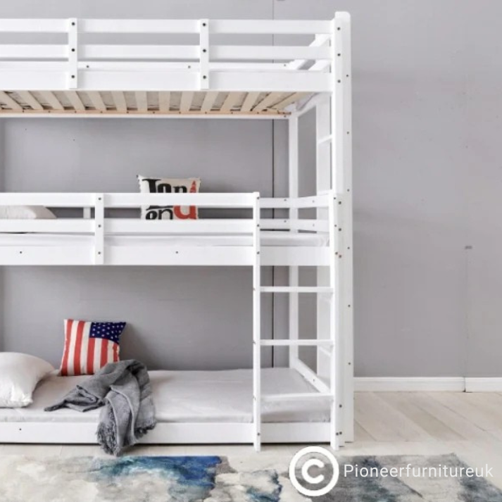 Wooden Triple Sleeper Bunk Bed Frame Only - 3ft Single 3tier