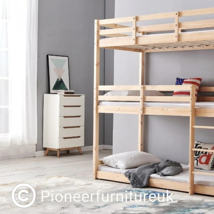 Wooden Triple Sleeper Bunk Bed Frame Only - 3ft Single 3tier
