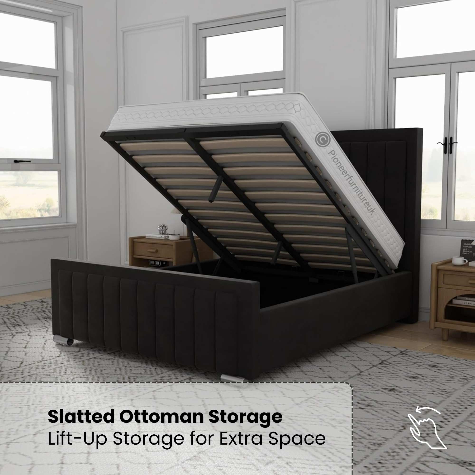 Panel Ottoman Storage Bed - Black PioneerFurnitureUK