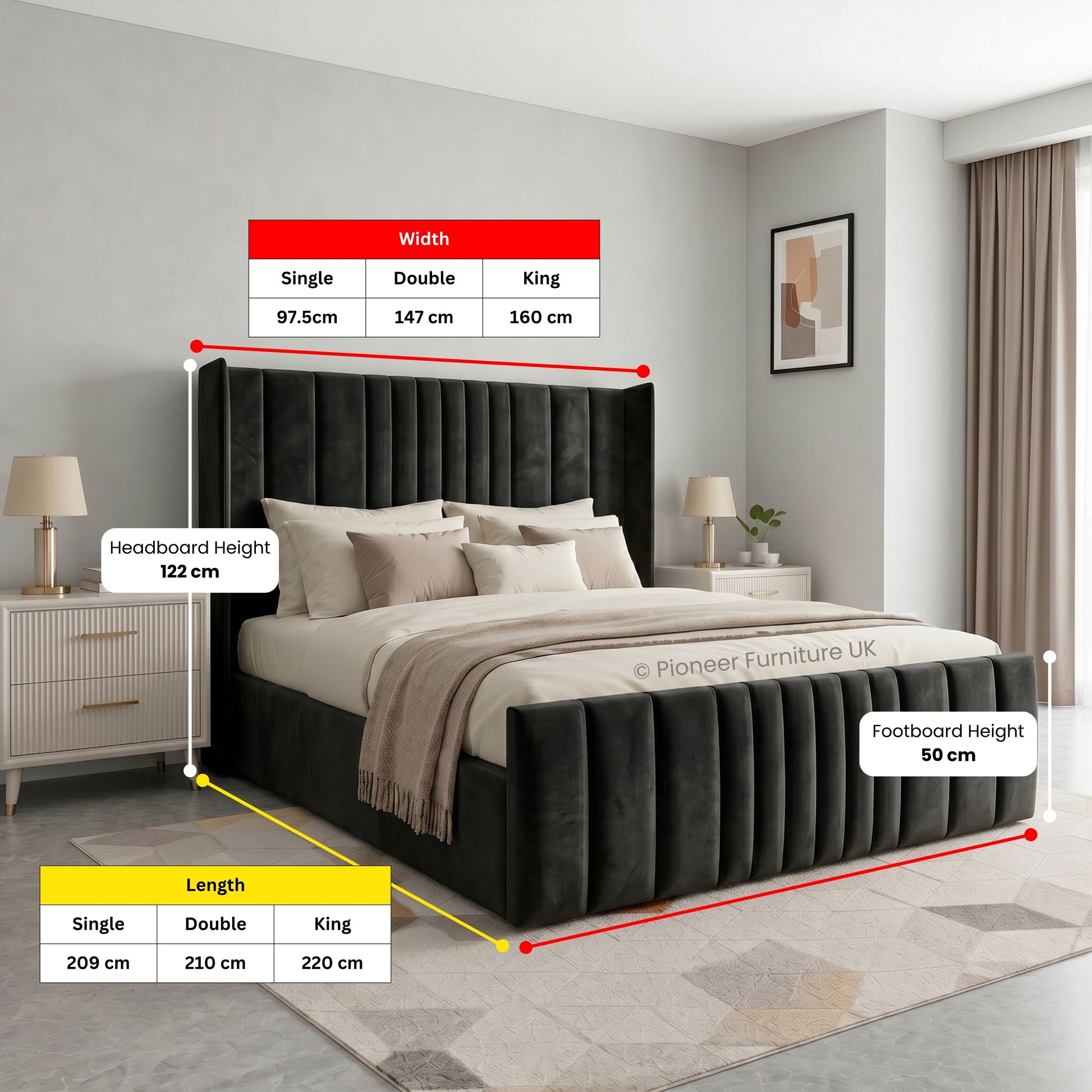 Ottoman bed Double 4FT6 in Grey & Black PioneerFurnitureUK
