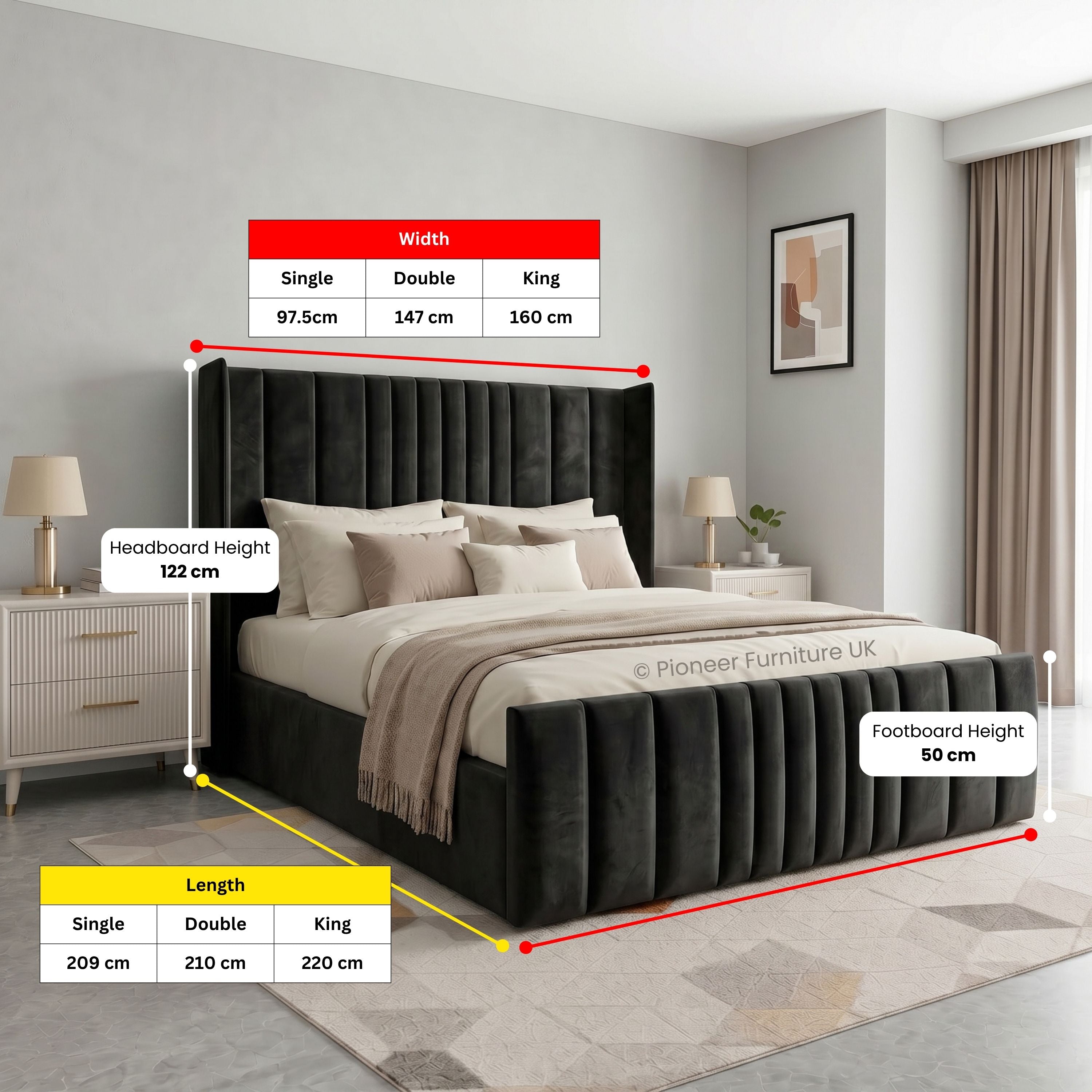 Ottoman bed Double 4FT6 in Grey & Black PioneerFurnitureUK