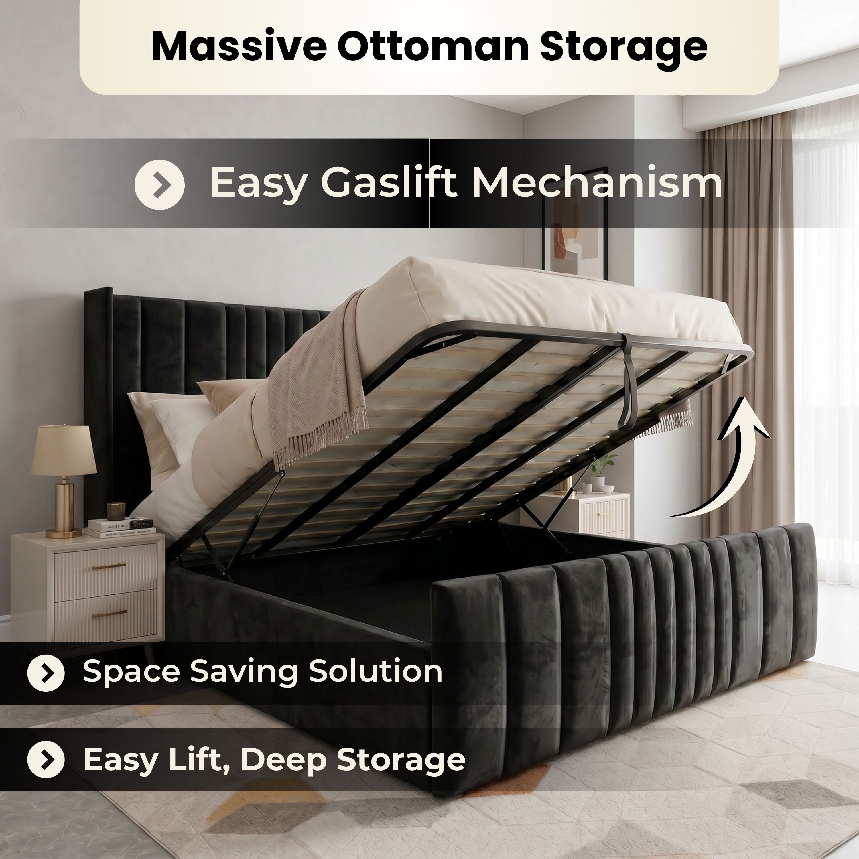 Ottoman bed Double 4FT6 in Grey & Black PioneerFurnitureUK