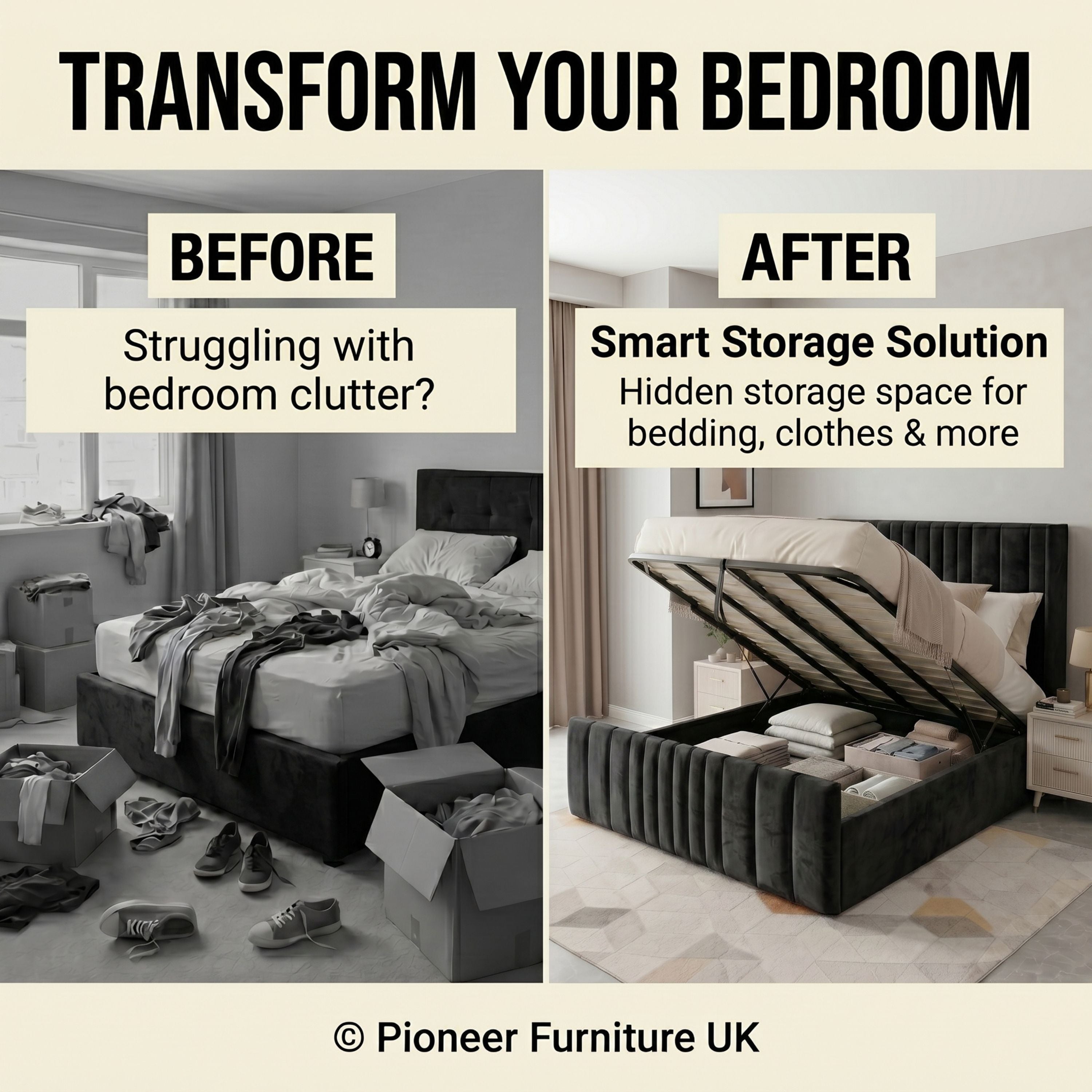 Panel Ottoman Storage Bed - Grey (Copy) PioneerFurnitureUK