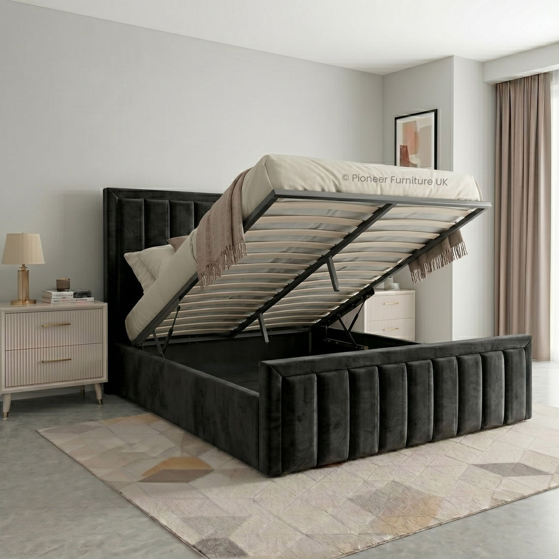 Panel Ottoman Storage Bed - Black PioneerFurnitureUK