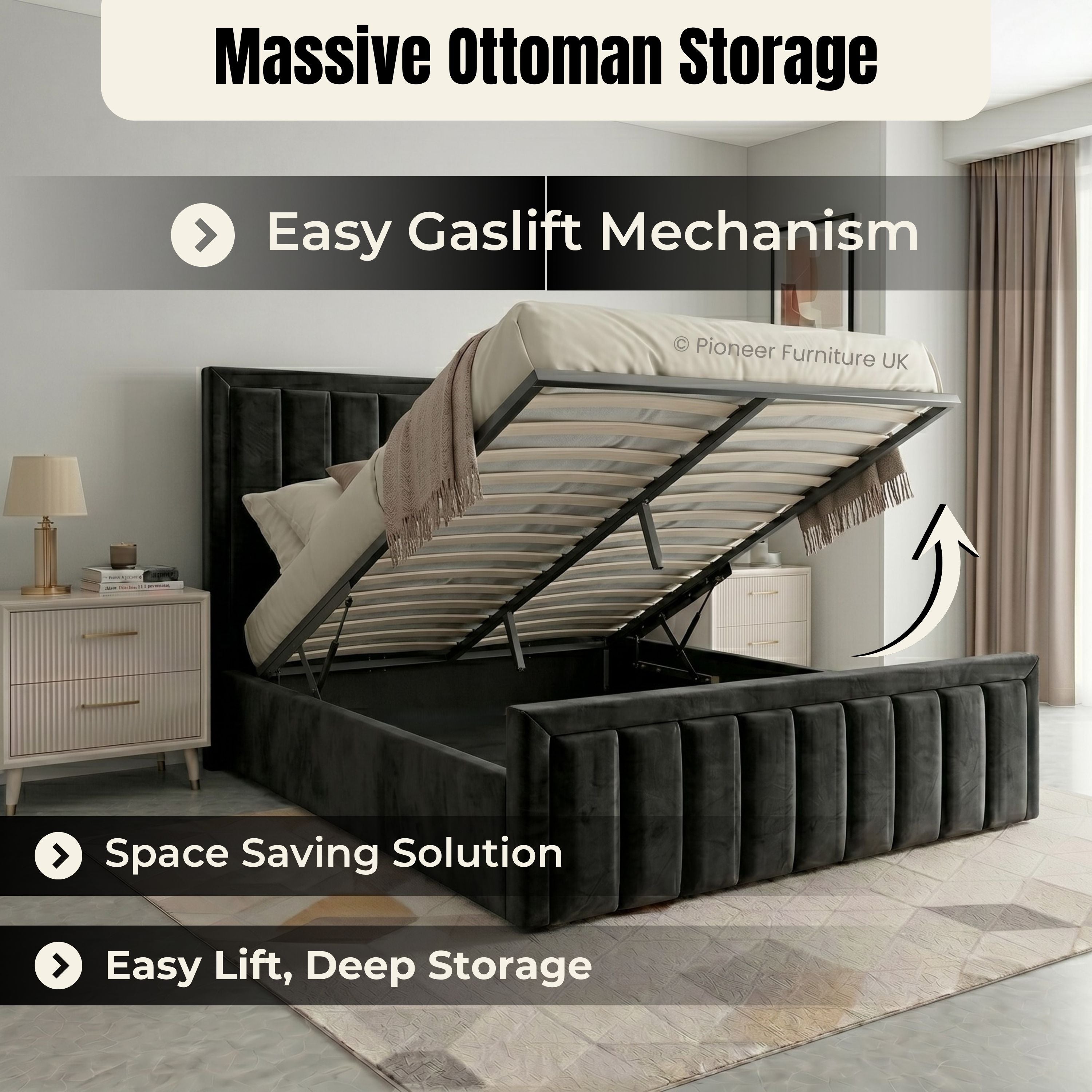 Panel Ottoman Storage Bed PioneerFurnitureUK