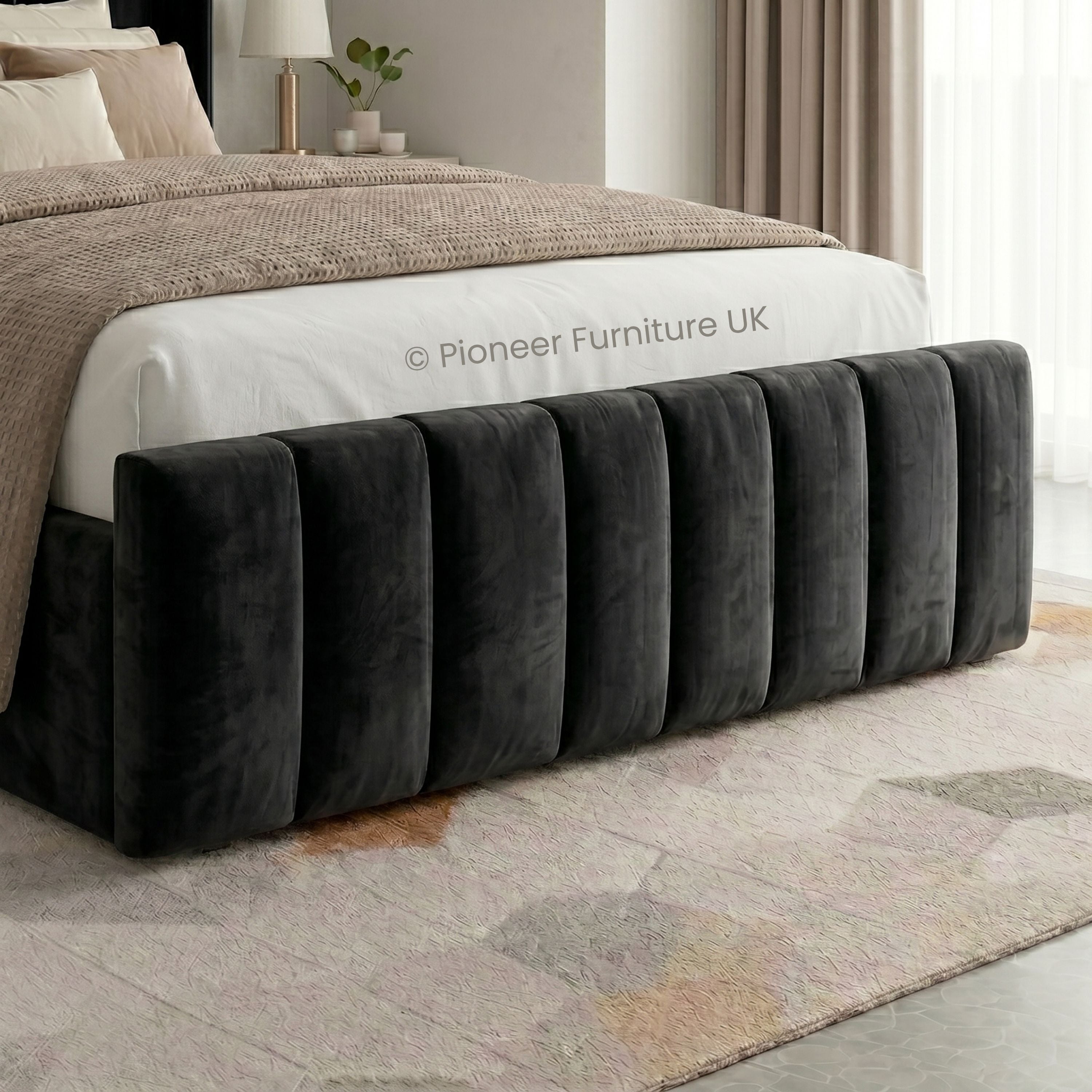 Wingback Panel Ottoman Bed - Black PioneerFurnitureUK