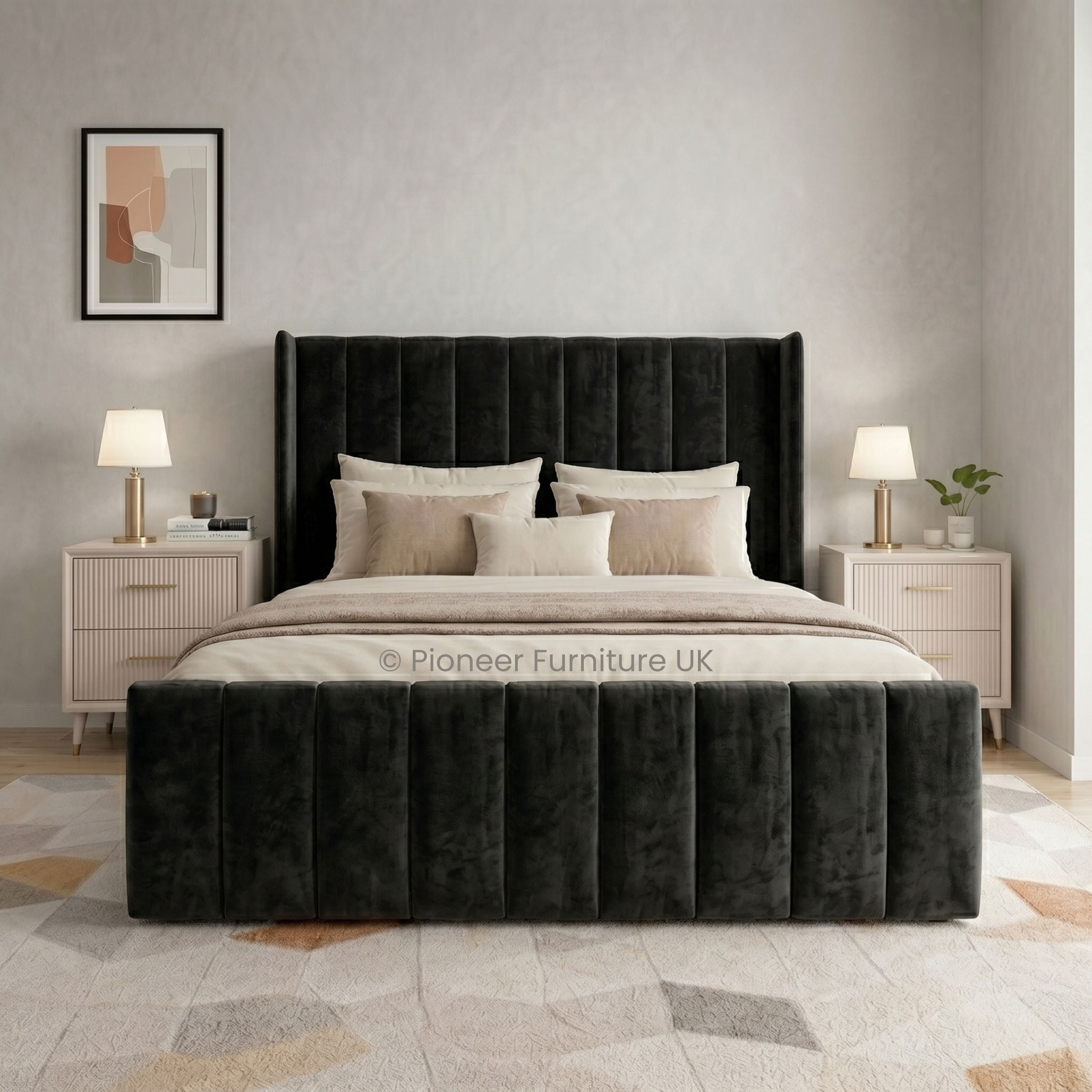 Wingback Panel Ottoman Bed - Black PioneerFurnitureUK