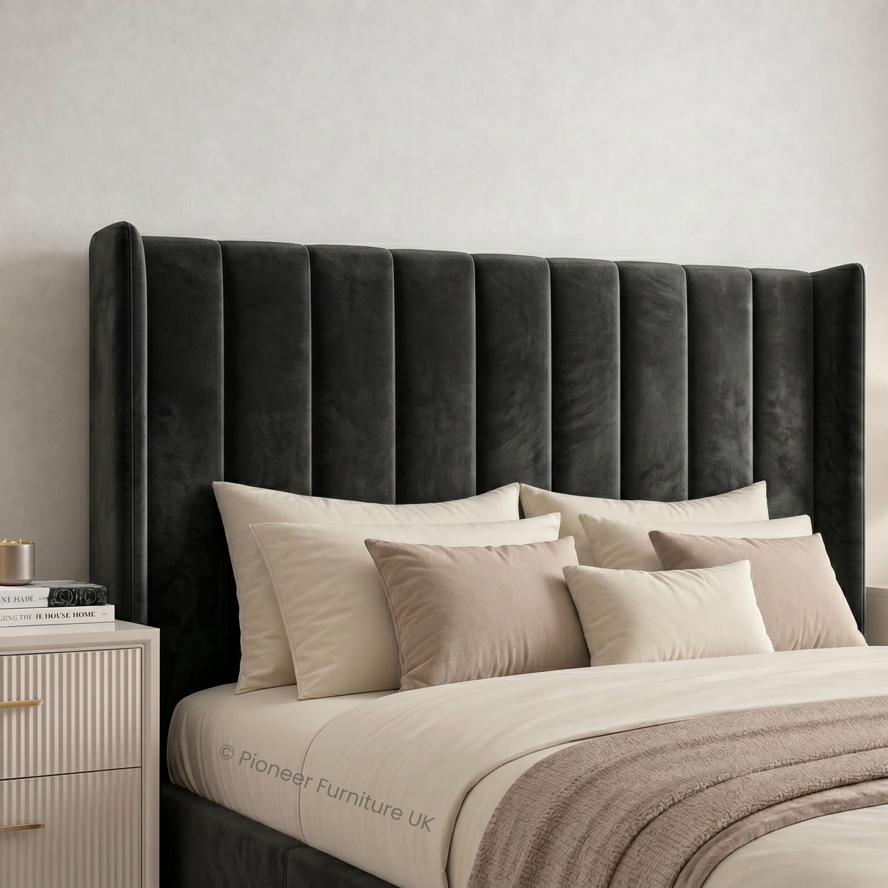 Wingback Panel Ottoman Bed - Black PioneerFurnitureUK