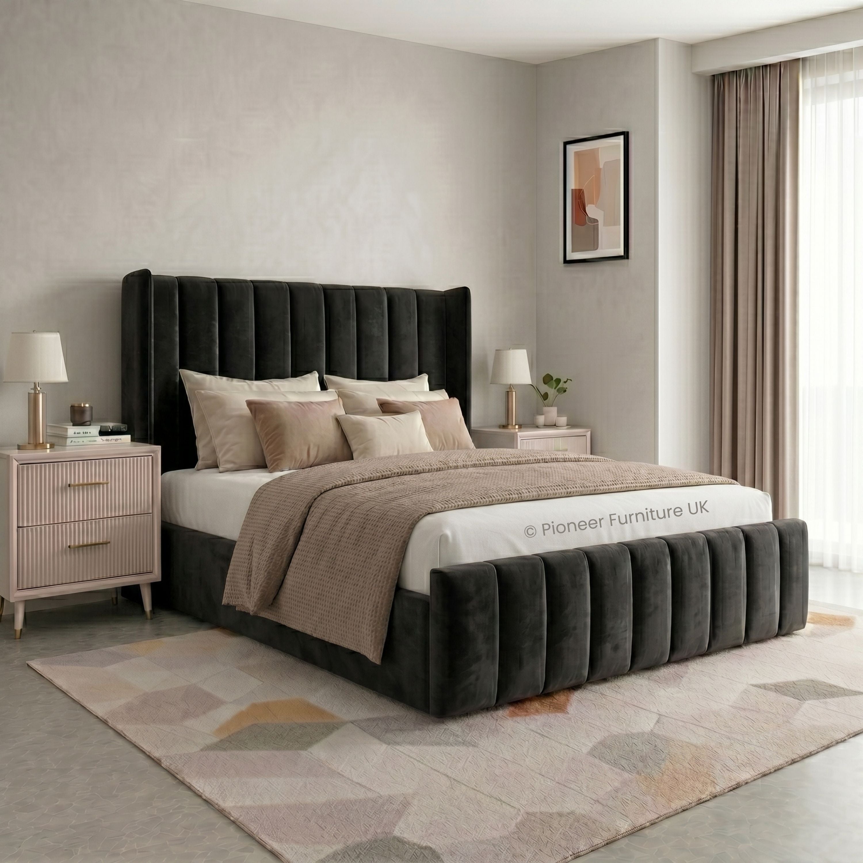 Wingback Panel Ottoman Bed - Black PioneerFurnitureUK
