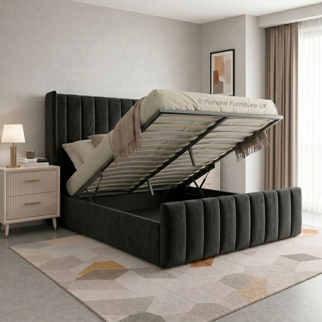 Wingback Panel Ottoman Storage Bed PioneerFurnitureUK