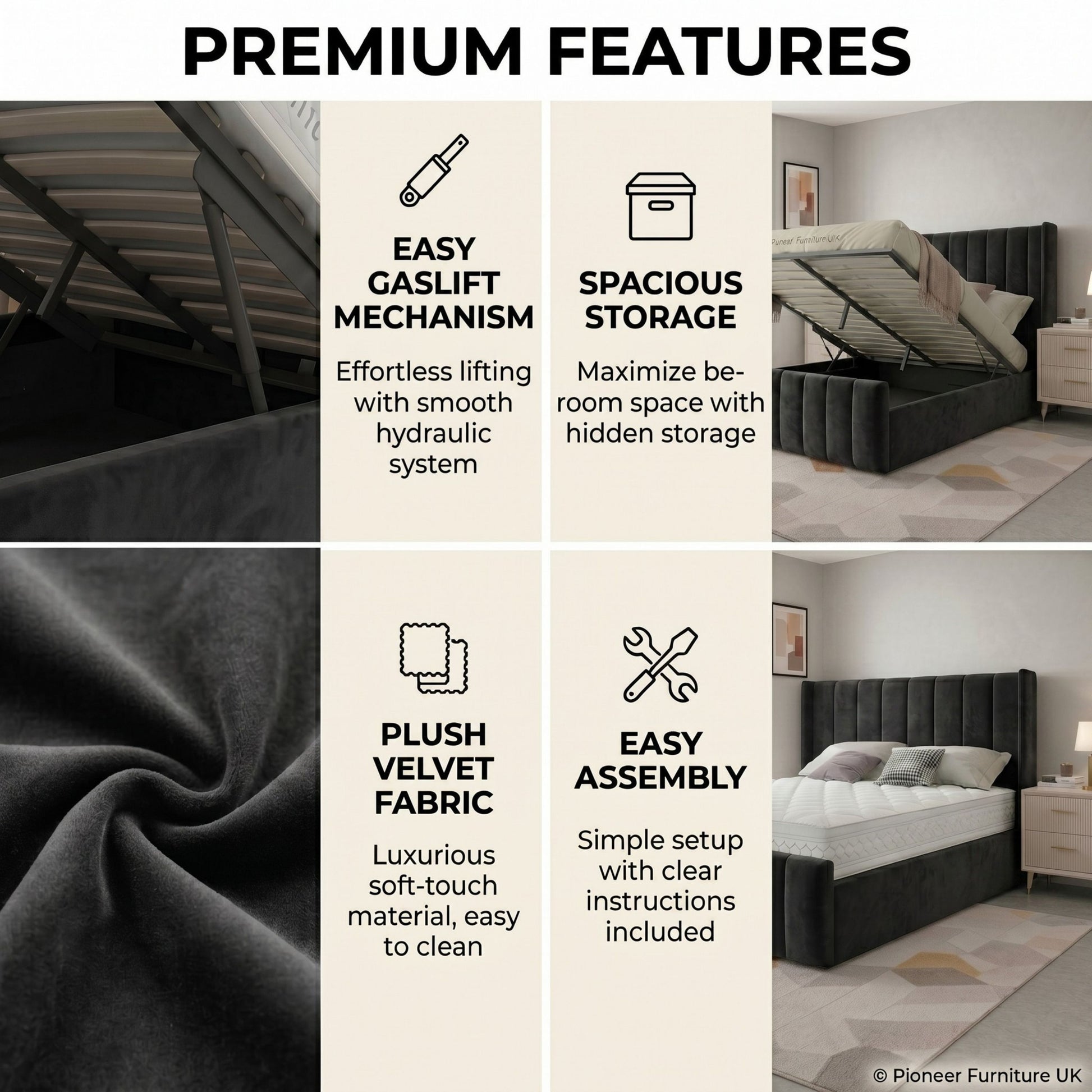 Wingback Panel Ottoman Storage Bed PioneerFurnitureUK