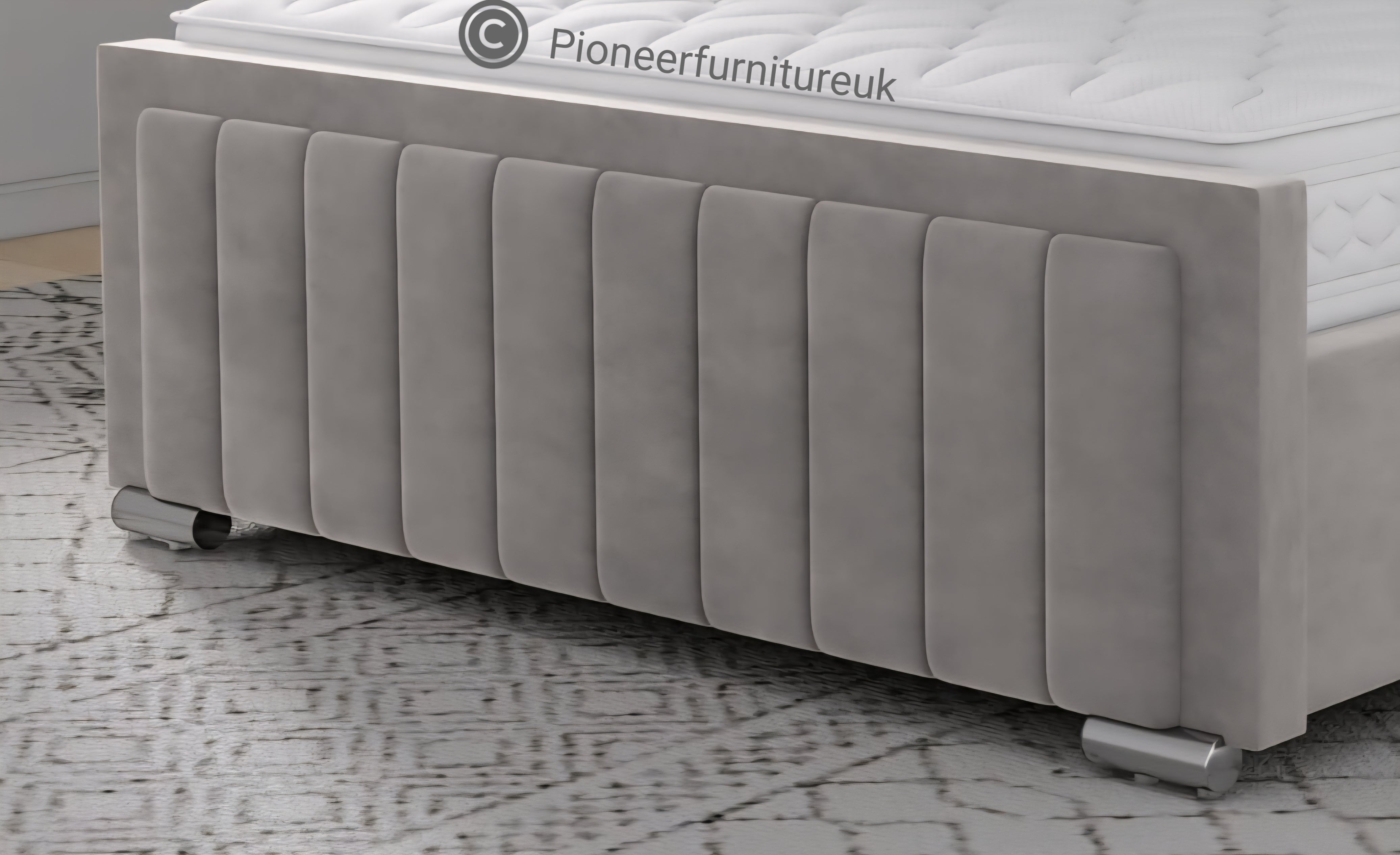 OTTOMAN STORAGE GREY PANEL PLUSH VELVET UPHOLSTERED BED FRAME DOUBLE KING SIZE