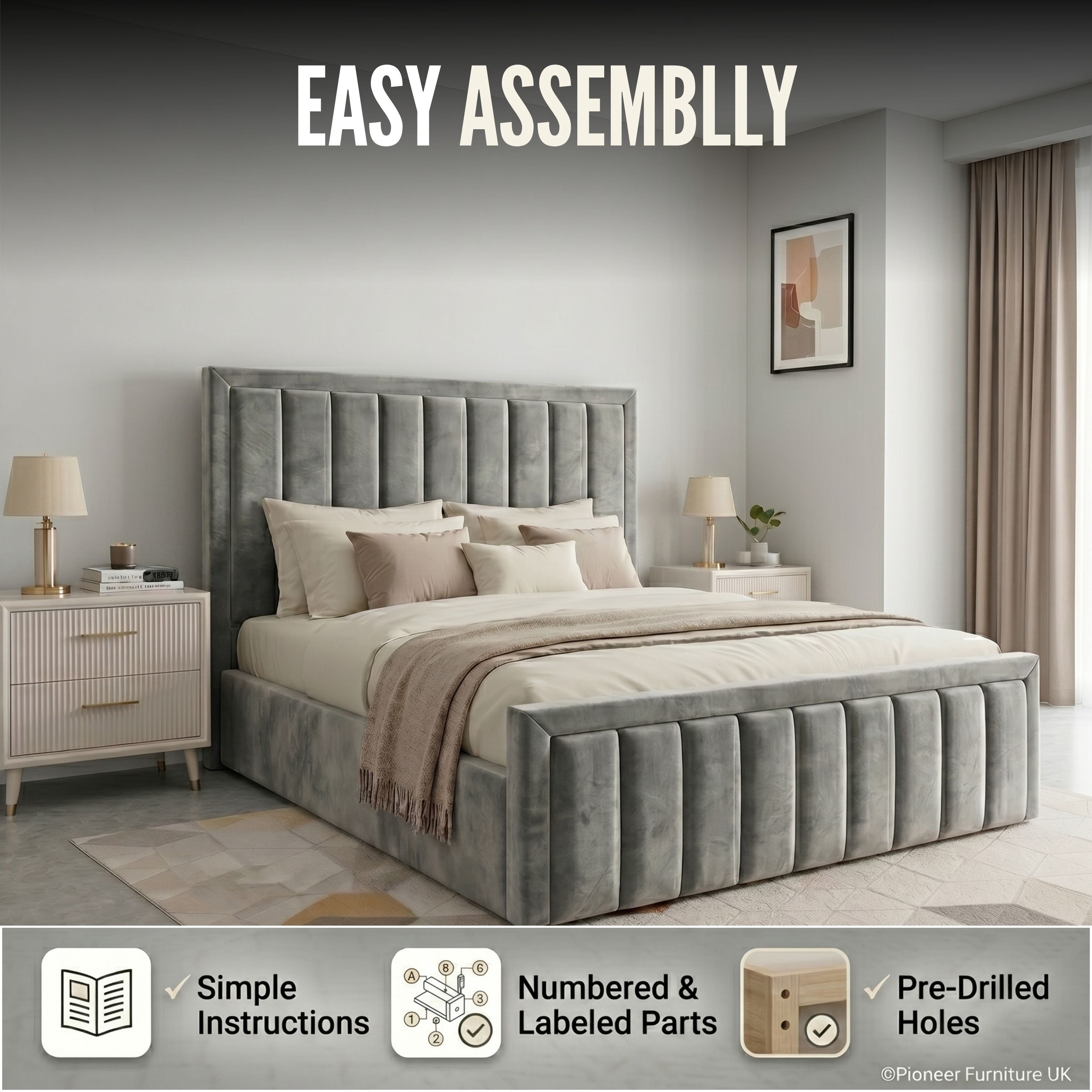 Panel Ottoman Storage Bed - Grey PioneerFurnitureUK