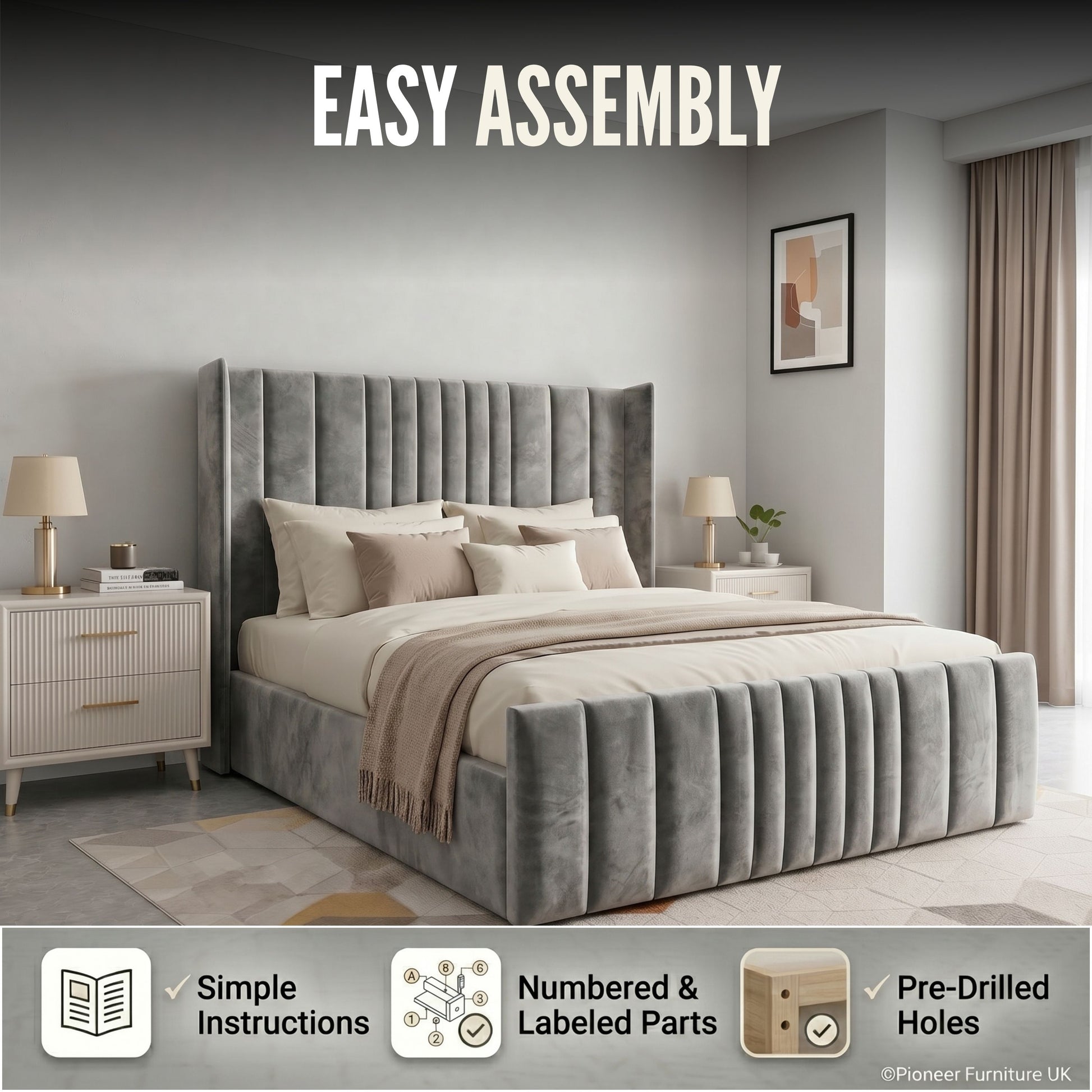 Ottoman bed Double 4FT6 in Grey & Black PioneerFurnitureUK