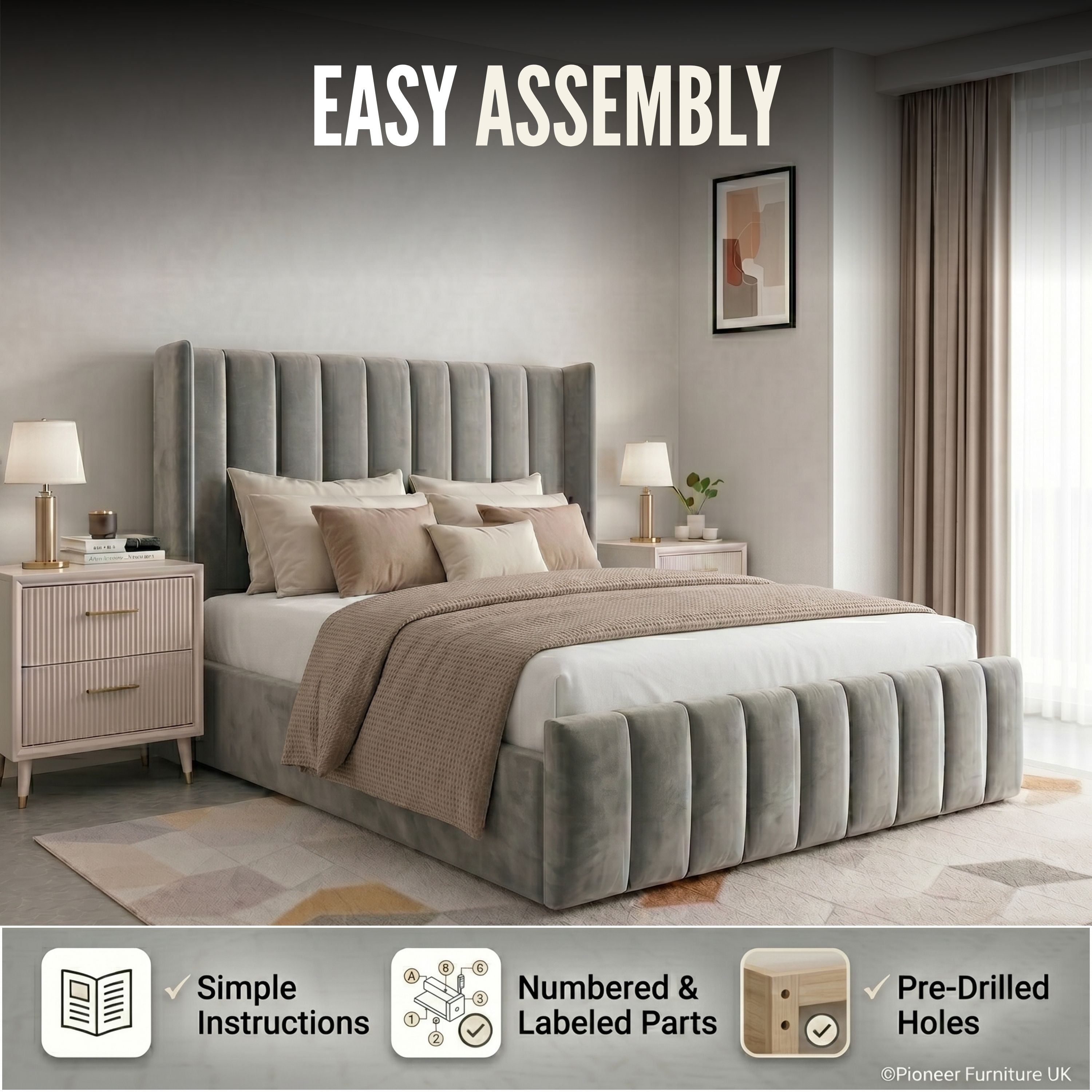 Wingback Panel Ottoman Bed - Grey PioneerFurnitureUK