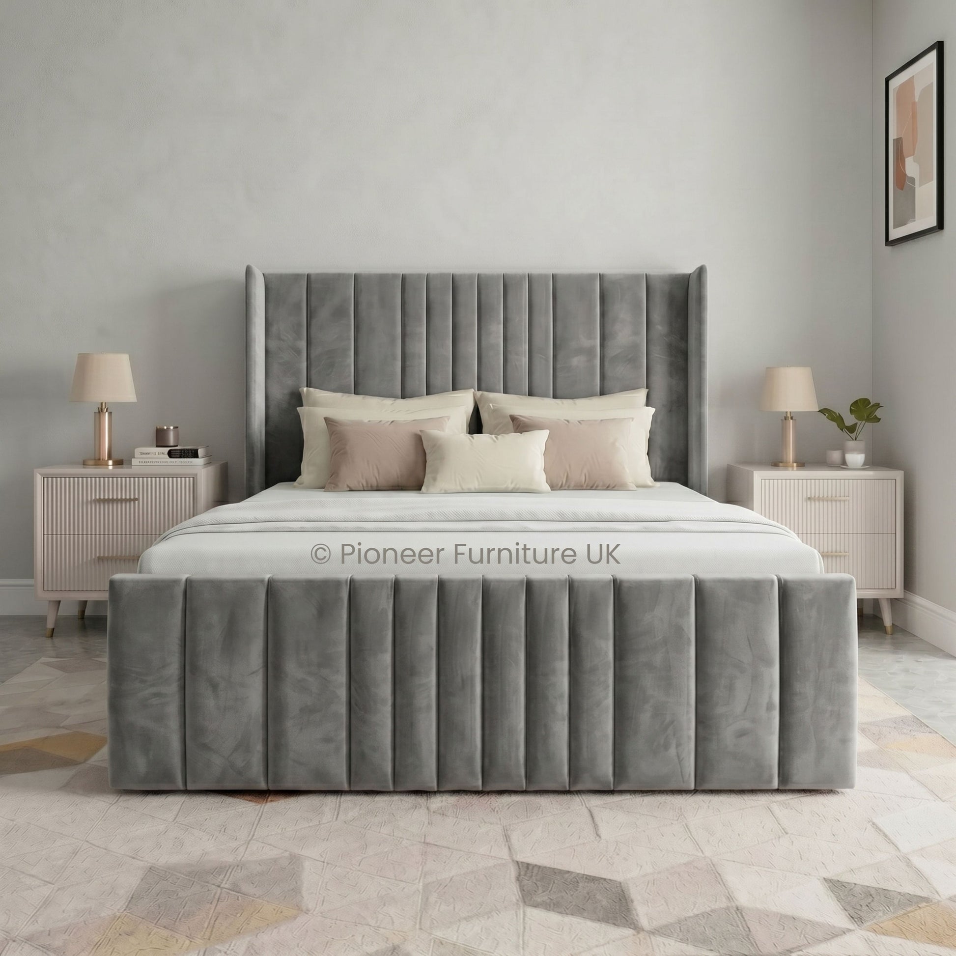 Ottoman bed Double 4FT6 in Grey & Black PioneerFurnitureUK