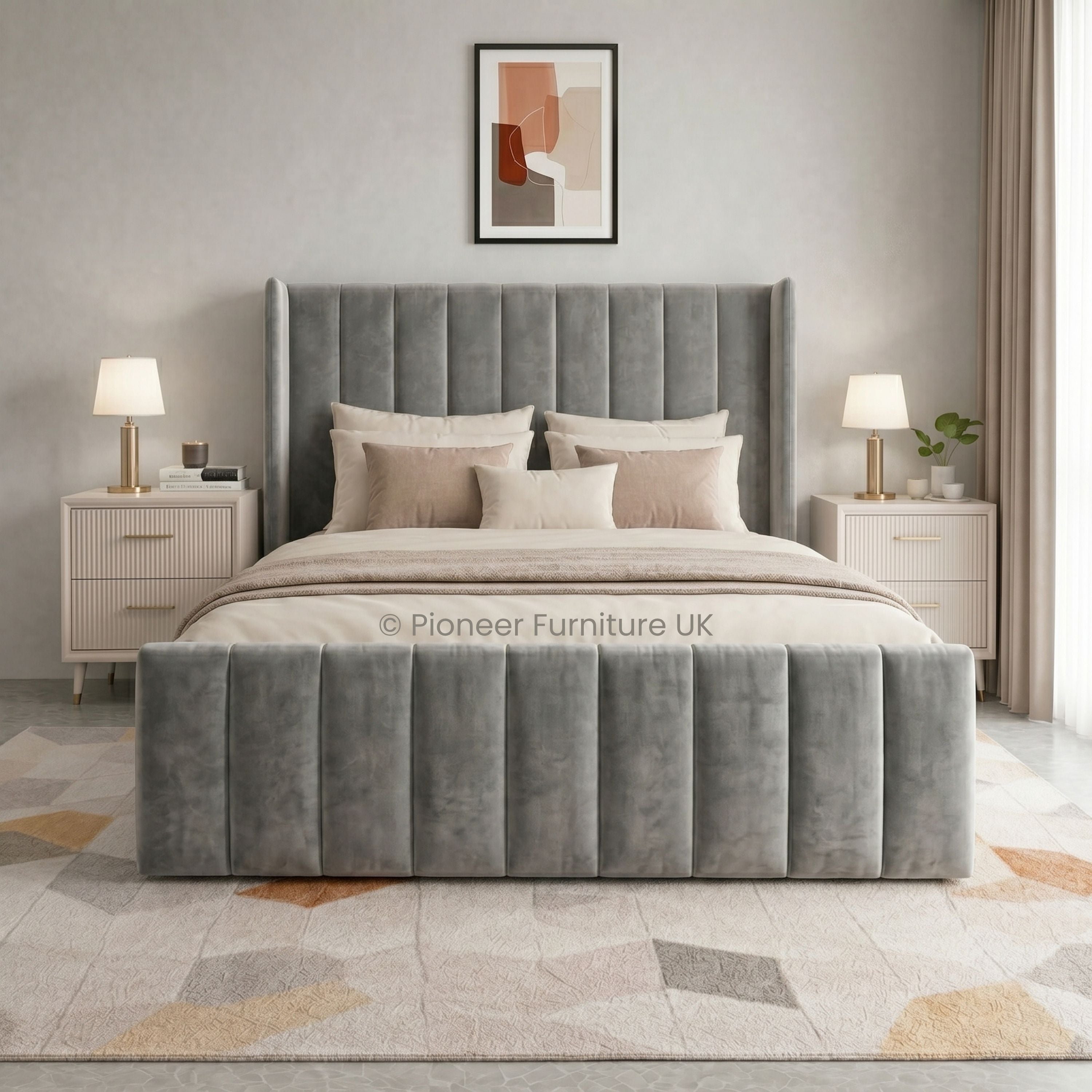 Wingback Panel Ottoman Bed - Grey PioneerFurnitureUK