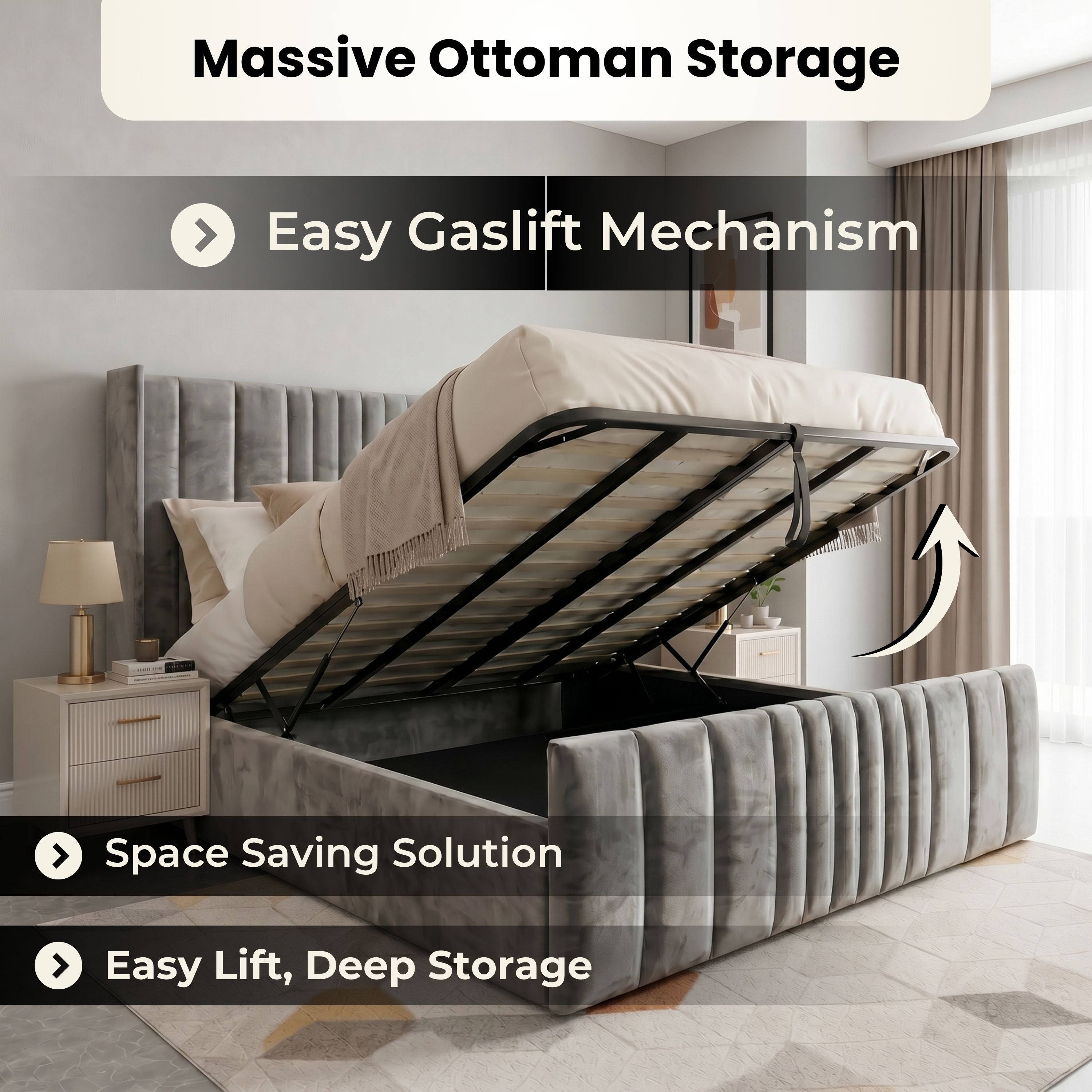 Panel Ottoman Storage Bed - Grey (Copy) PioneerFurnitureUK