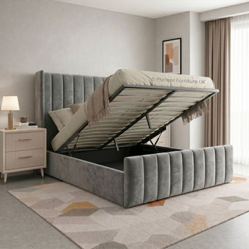 Wingback Panel Ottoman Bed - Grey PioneerFurnitureUK