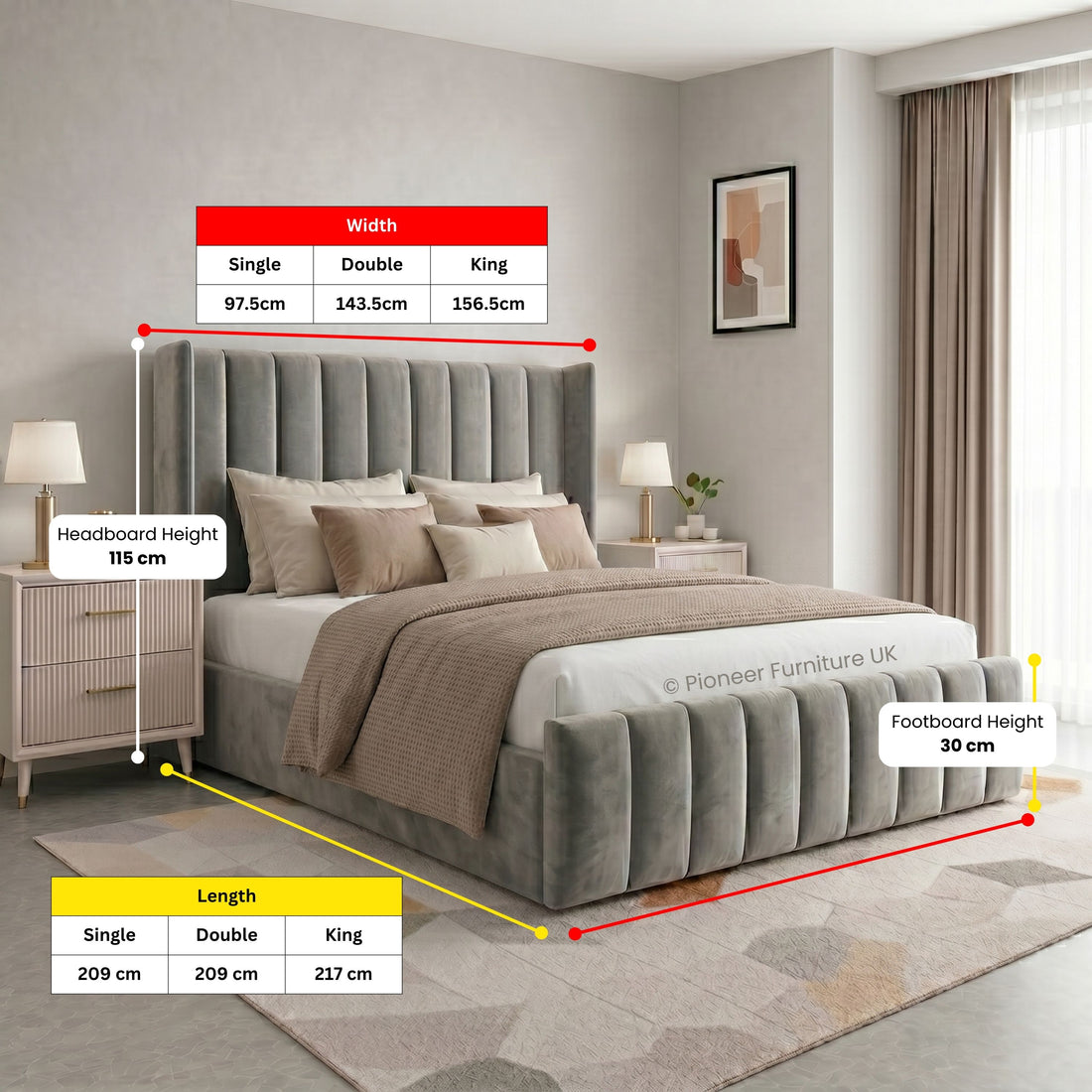 Wingback Panel Ottoman Bed - Grey PioneerFurnitureUK