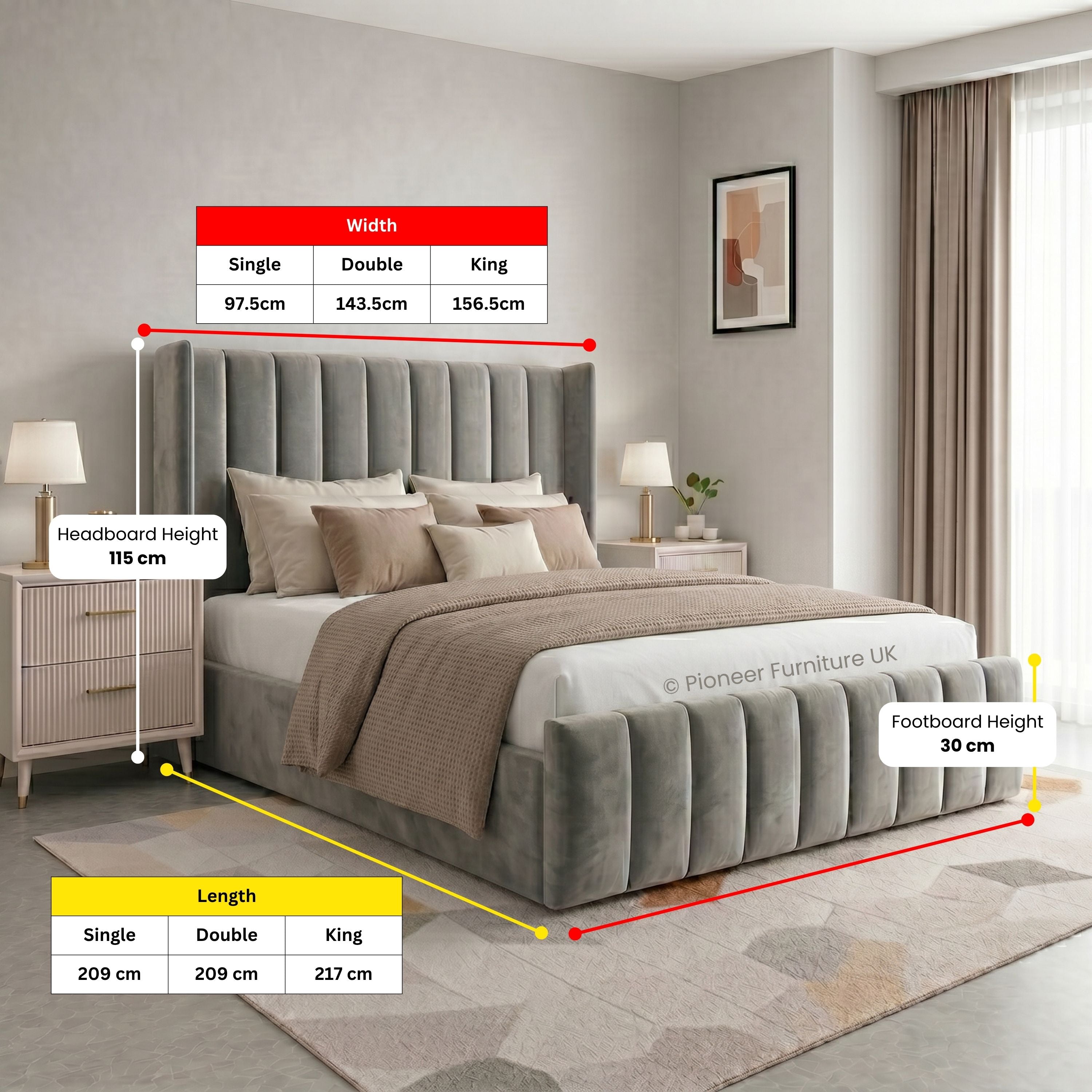 Wingback Panel Ottoman Bed - Grey PioneerFurnitureUK