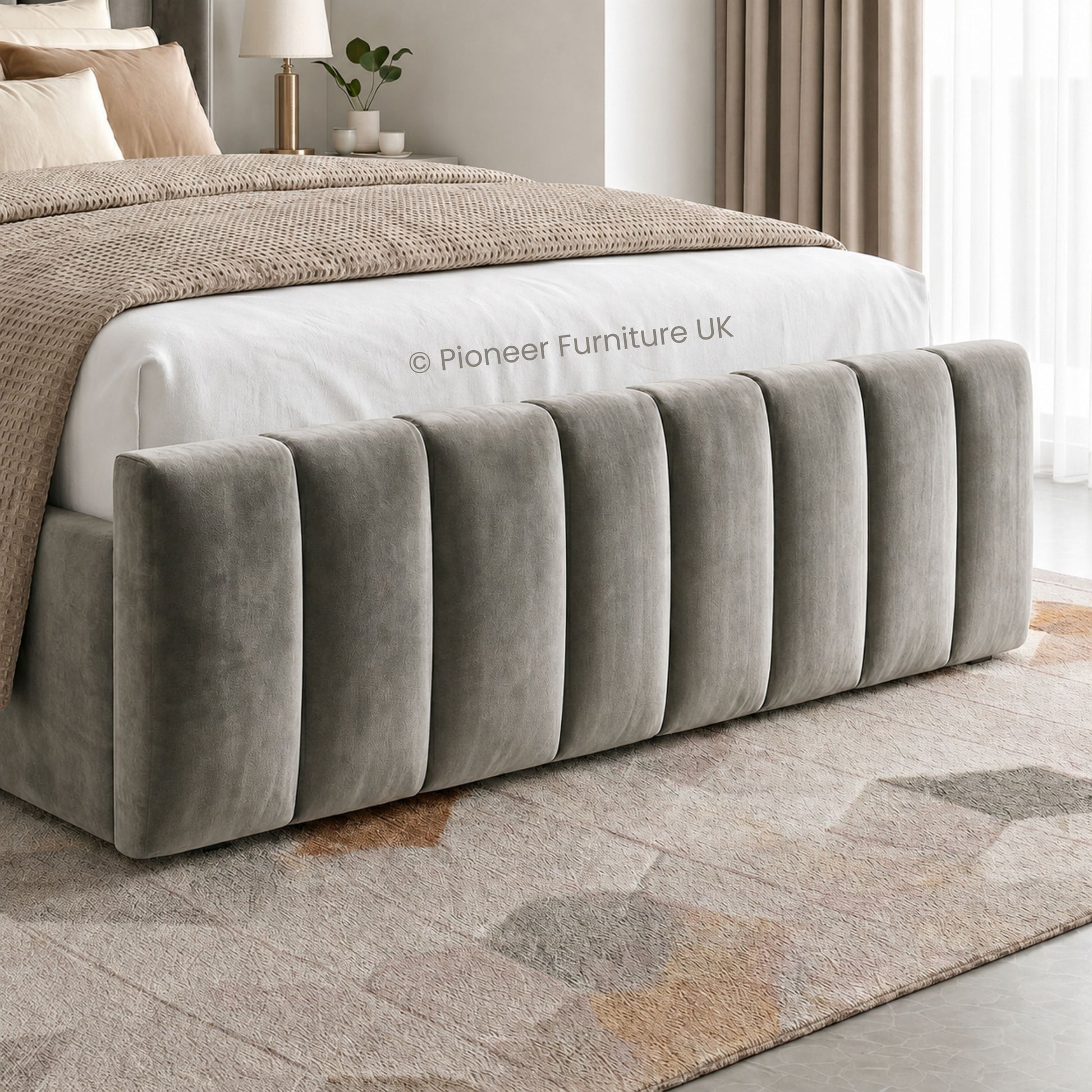 Wingback Panel Ottoman Bed - Grey PioneerFurnitureUK