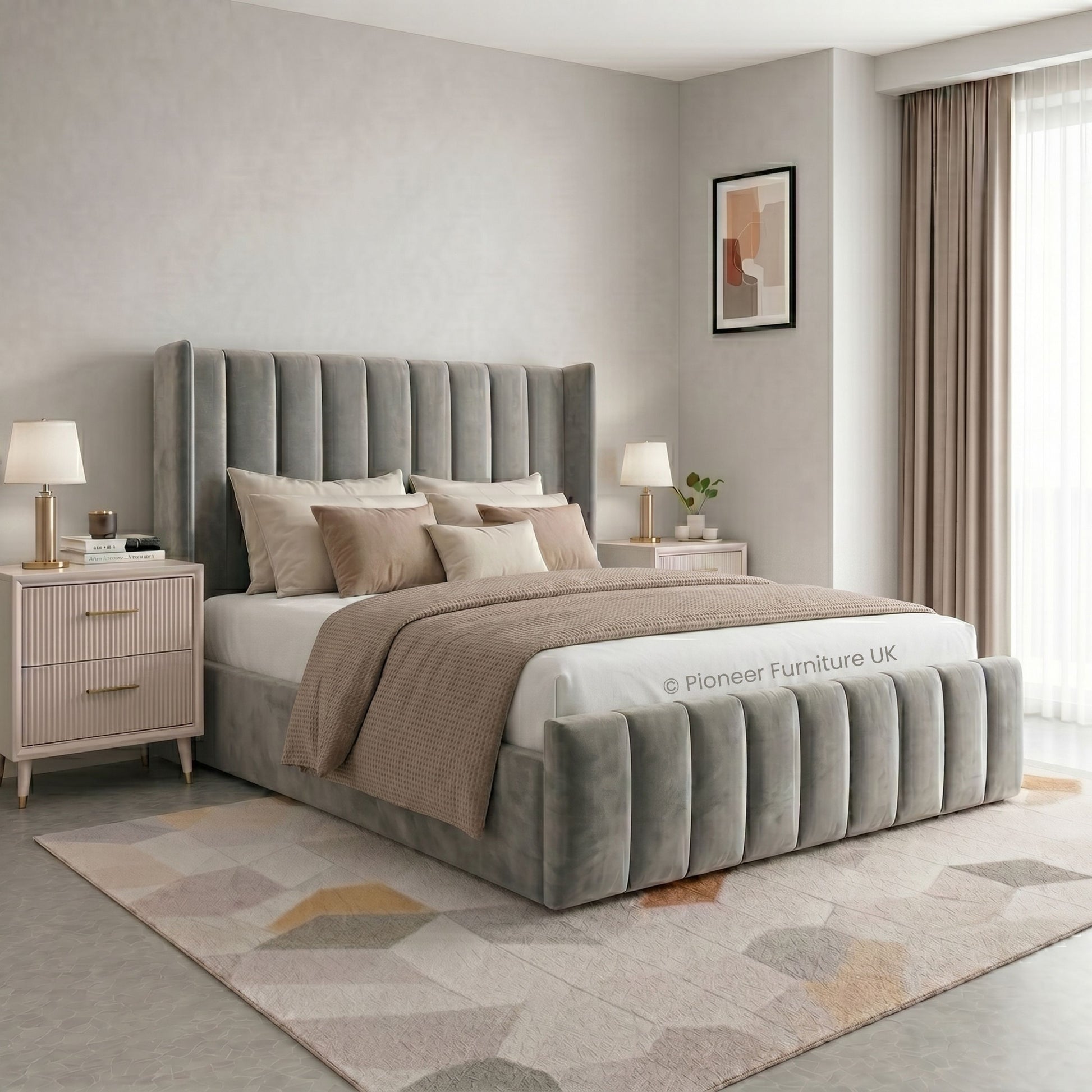 Wingback Panel Ottoman Bed - Grey PioneerFurnitureUK