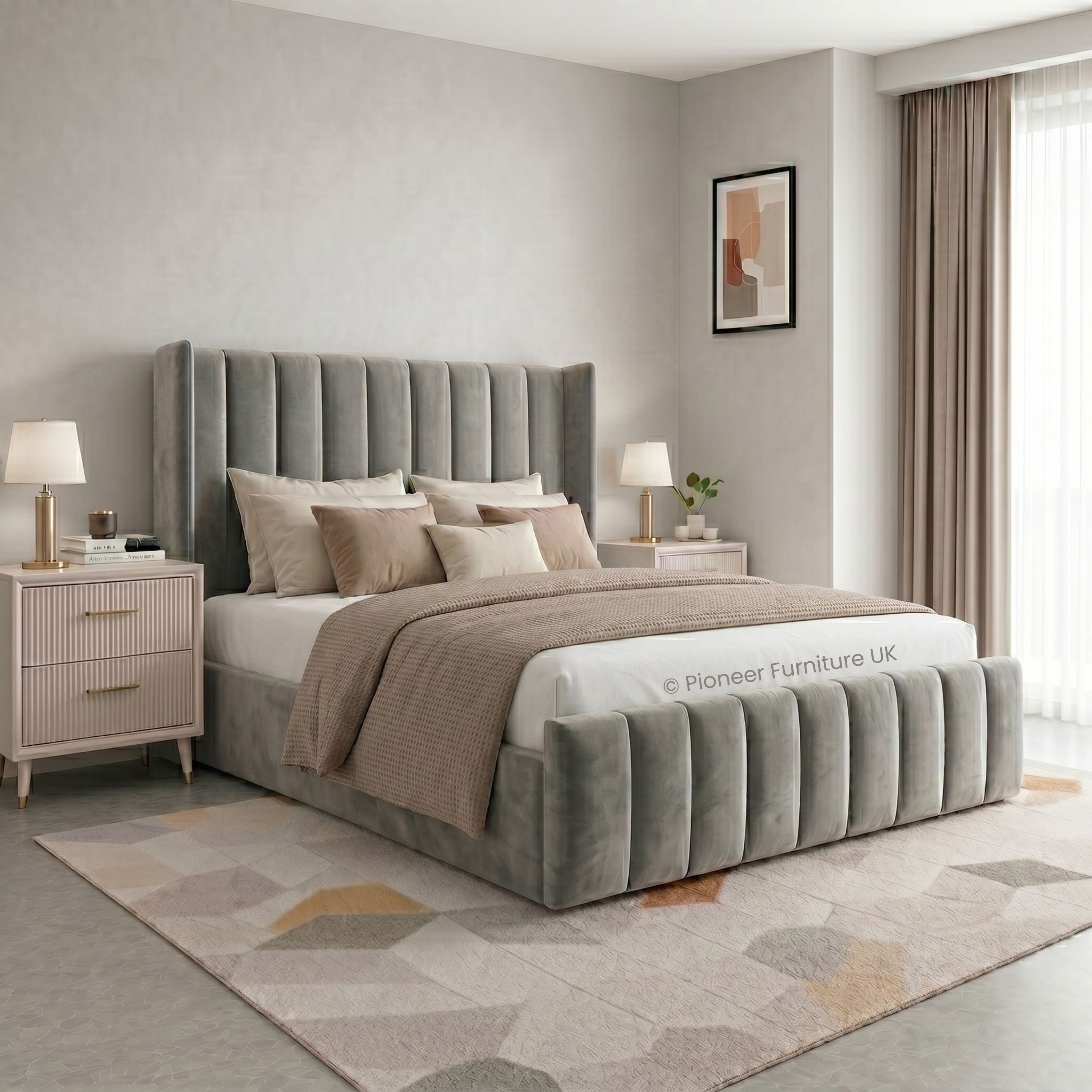 Wingback Panel Ottoman Bed - Grey PioneerFurnitureUK