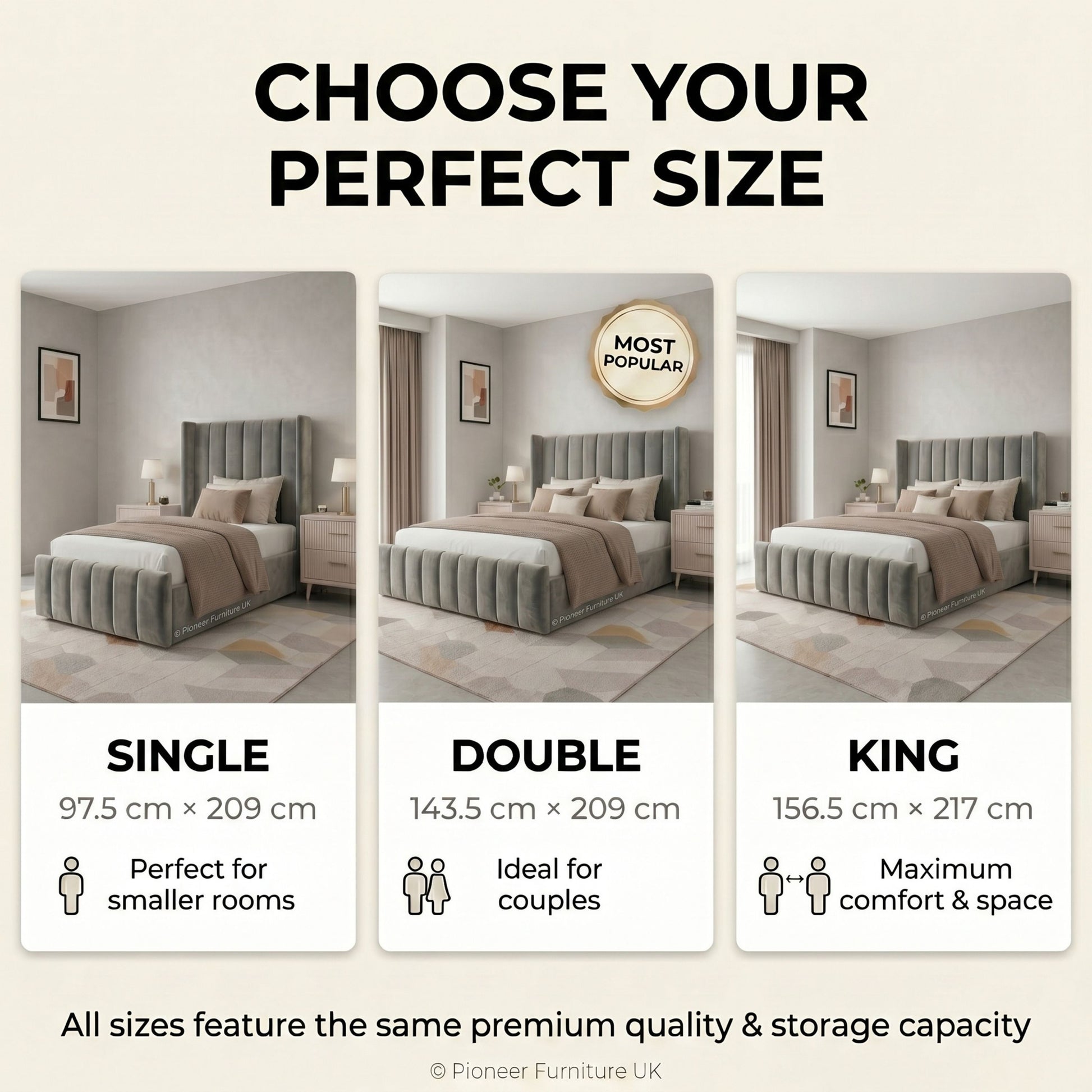 Wingback Panel Ottoman Bed - Grey PioneerFurnitureUK