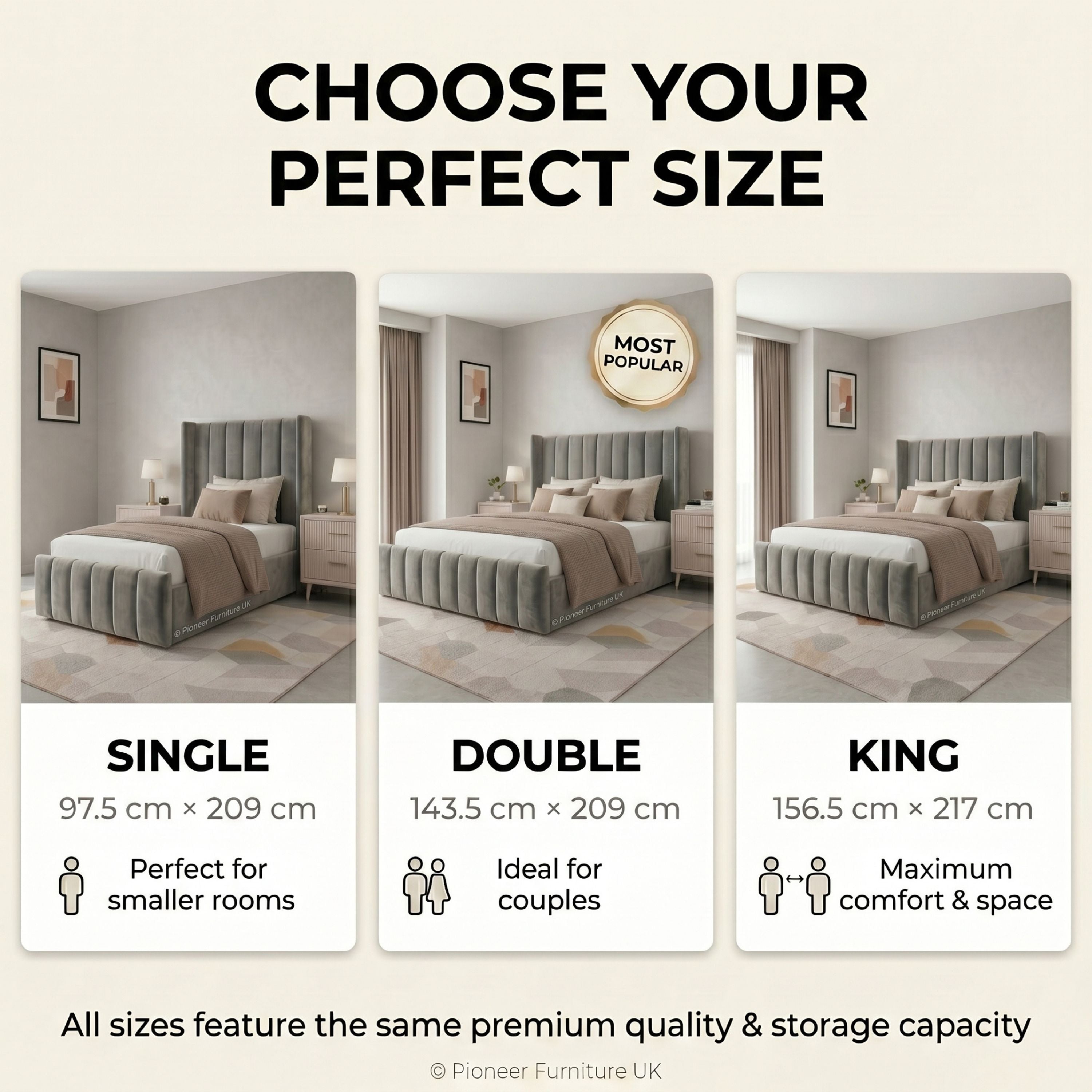 Wingback Panel Ottoman Bed - Grey PioneerFurnitureUK