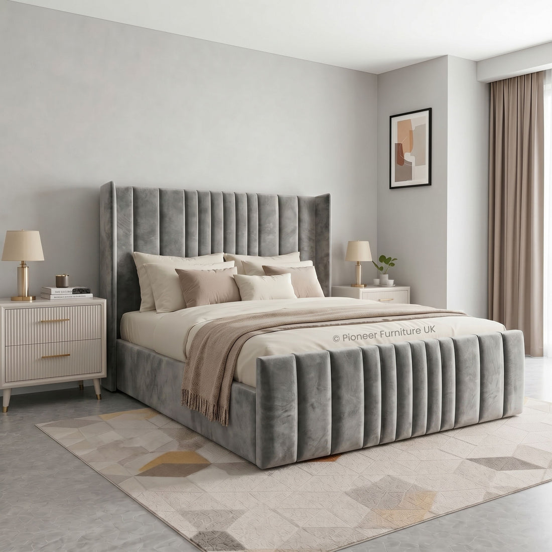 Ottoman bed Double 4FT6 in Grey & Black PioneerFurnitureUK