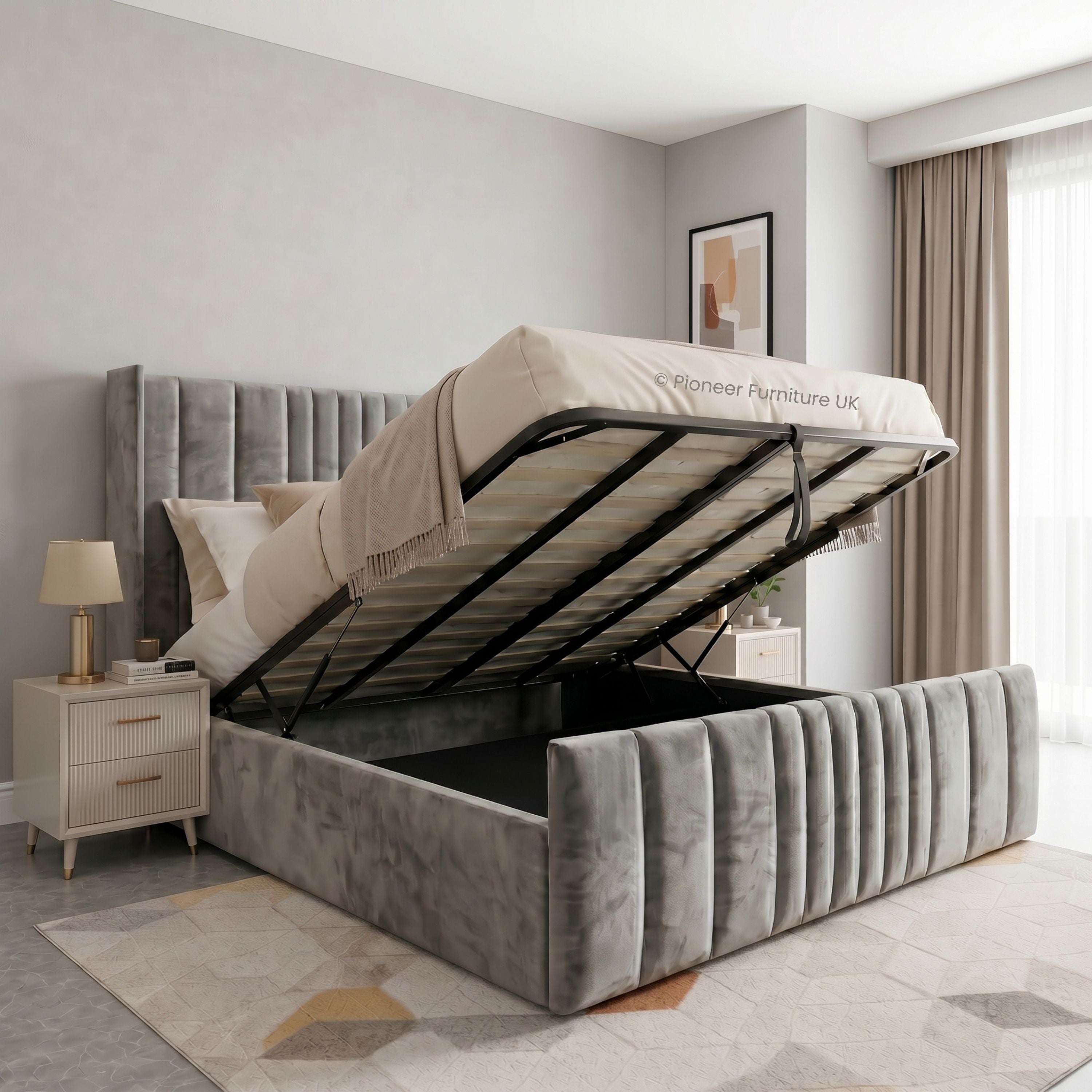 Panel Ottoman Storage Bed - Grey (Copy) PioneerFurnitureUK