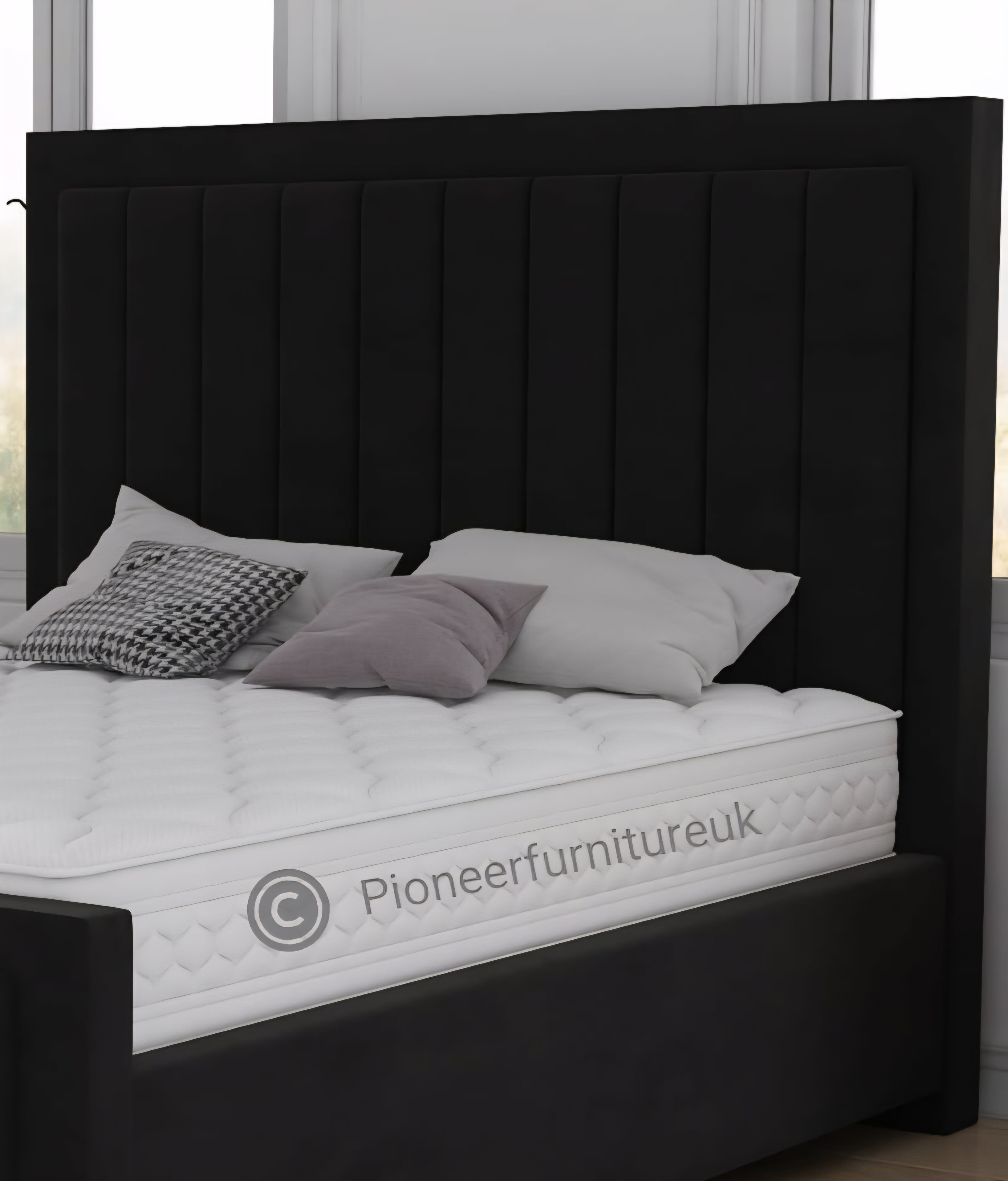 OTTOMAN STORAGE BLACK PANEL PLUSH VELVET UPHOLSTERED BED FRAME DOUBLE KING SIZE